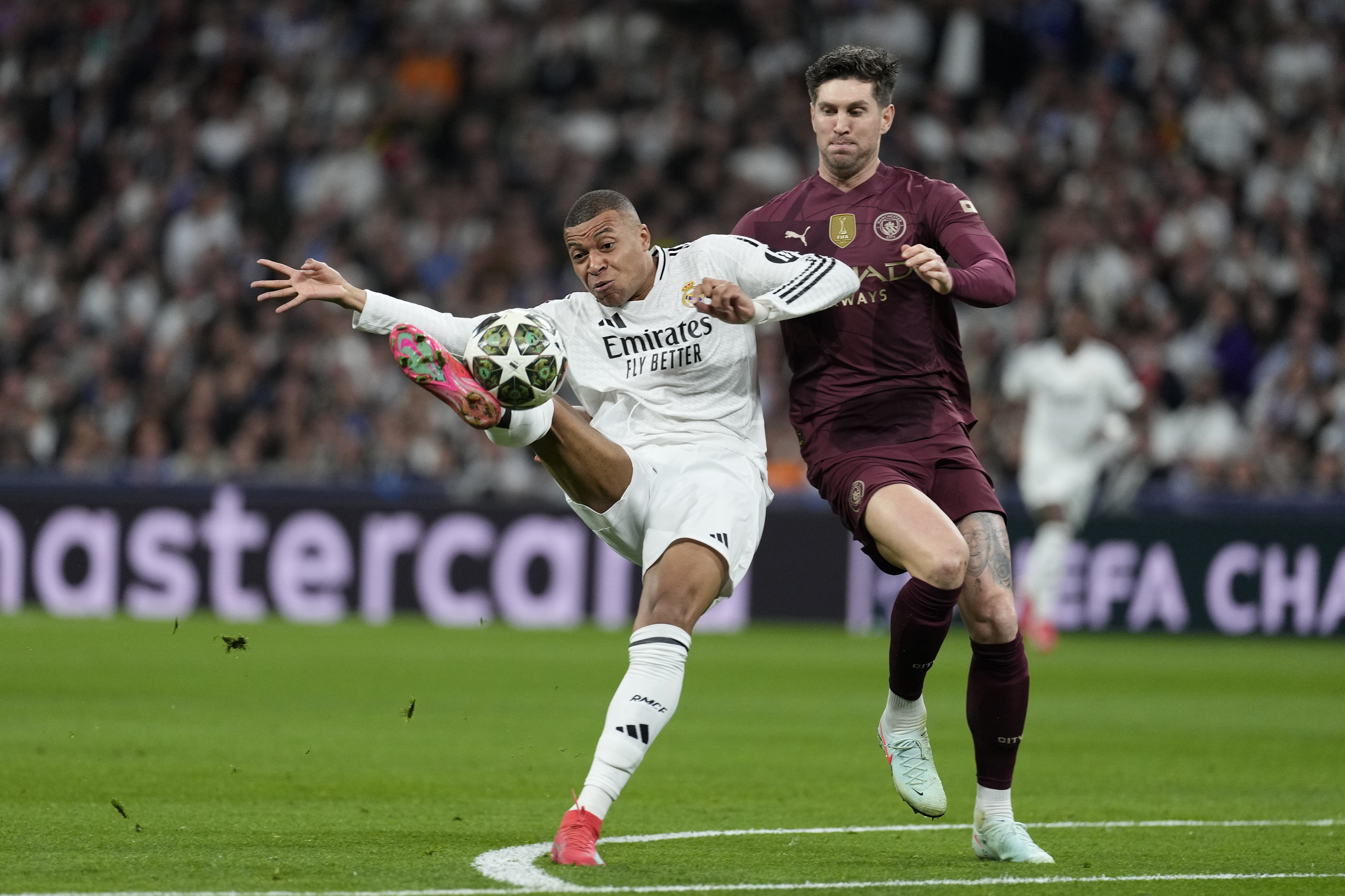 Kylian Mbappe of Real Madrid scores.