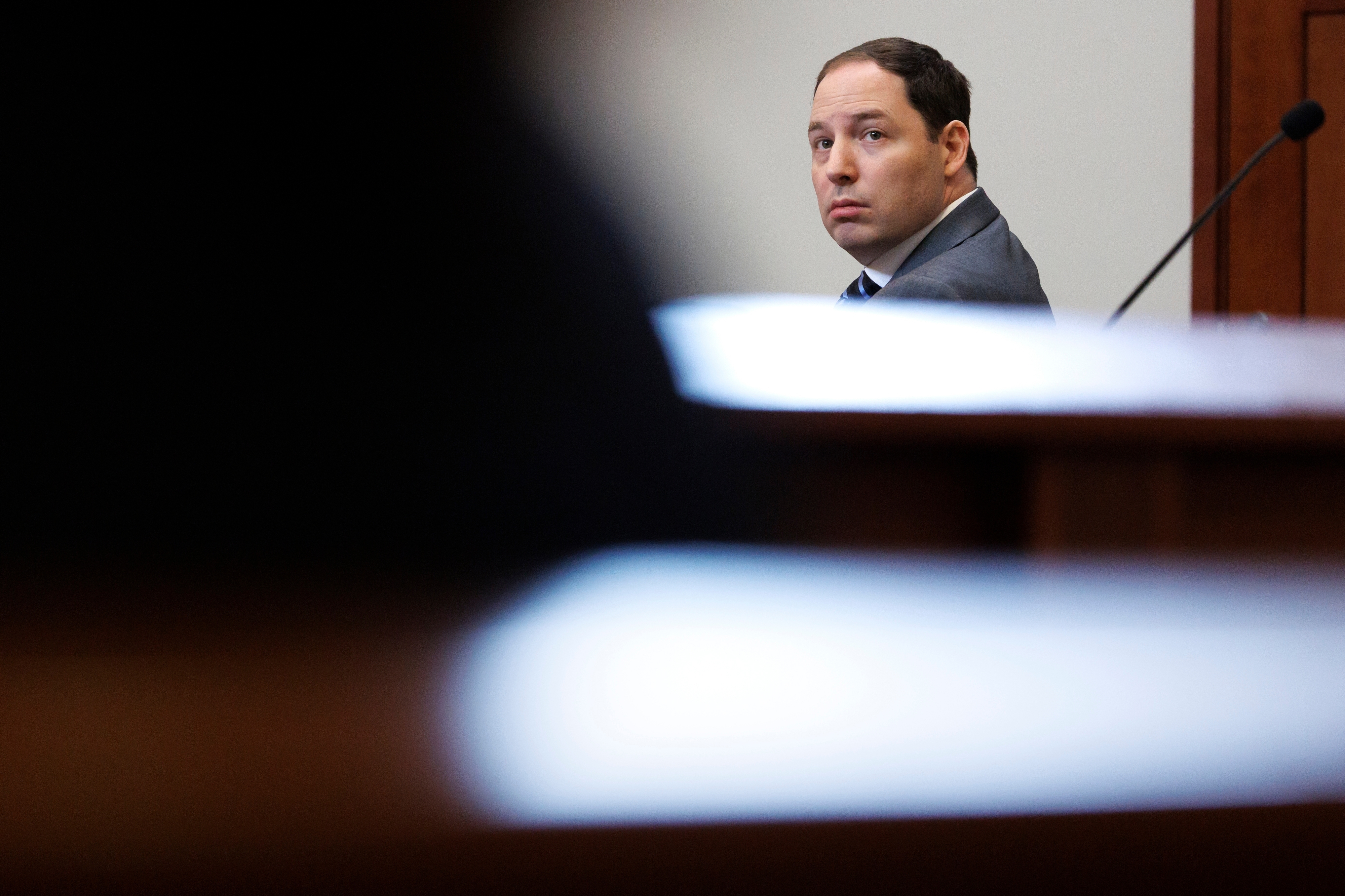 Brendan Banfield testifies during his double murder trial in Fairfax County Circuit Court, Wednesday, Jan. 14, 2026, in Fairfax, Va. (AP Photo/Tom Brenner, Pool)