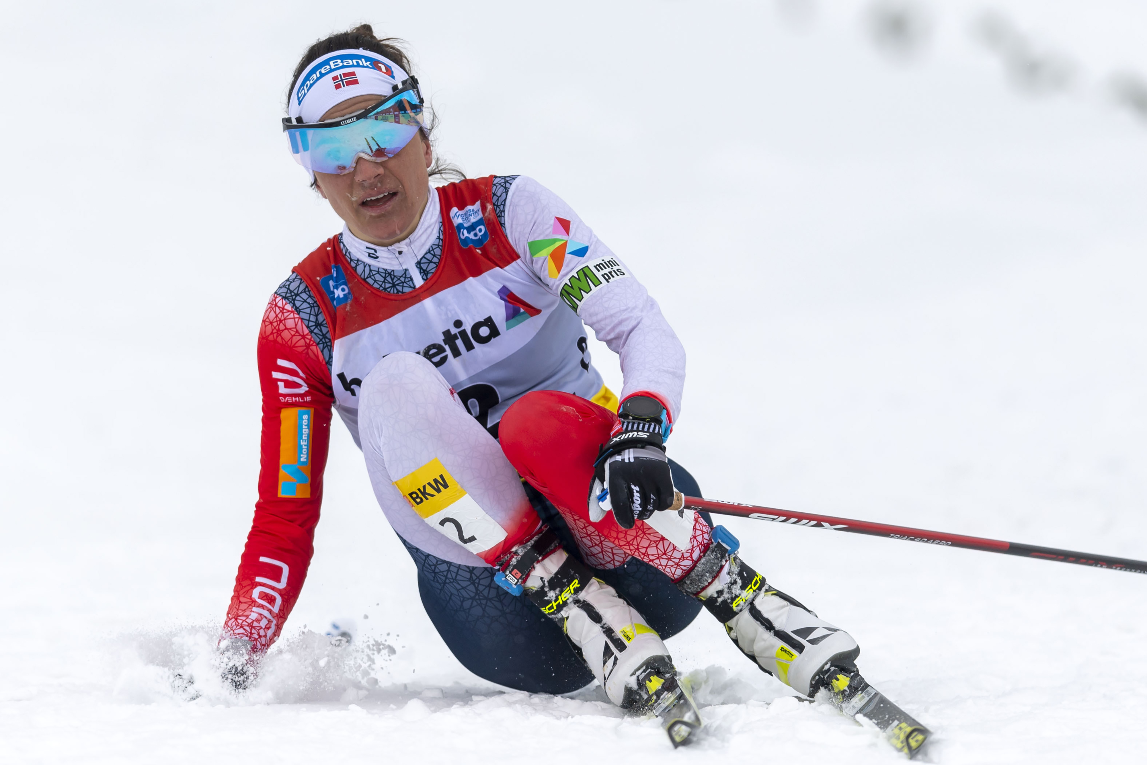 Heidi Weng of Norway after crossing the finish line to win the women's 30 km FIS Cross-Country Skiing World Cup race.