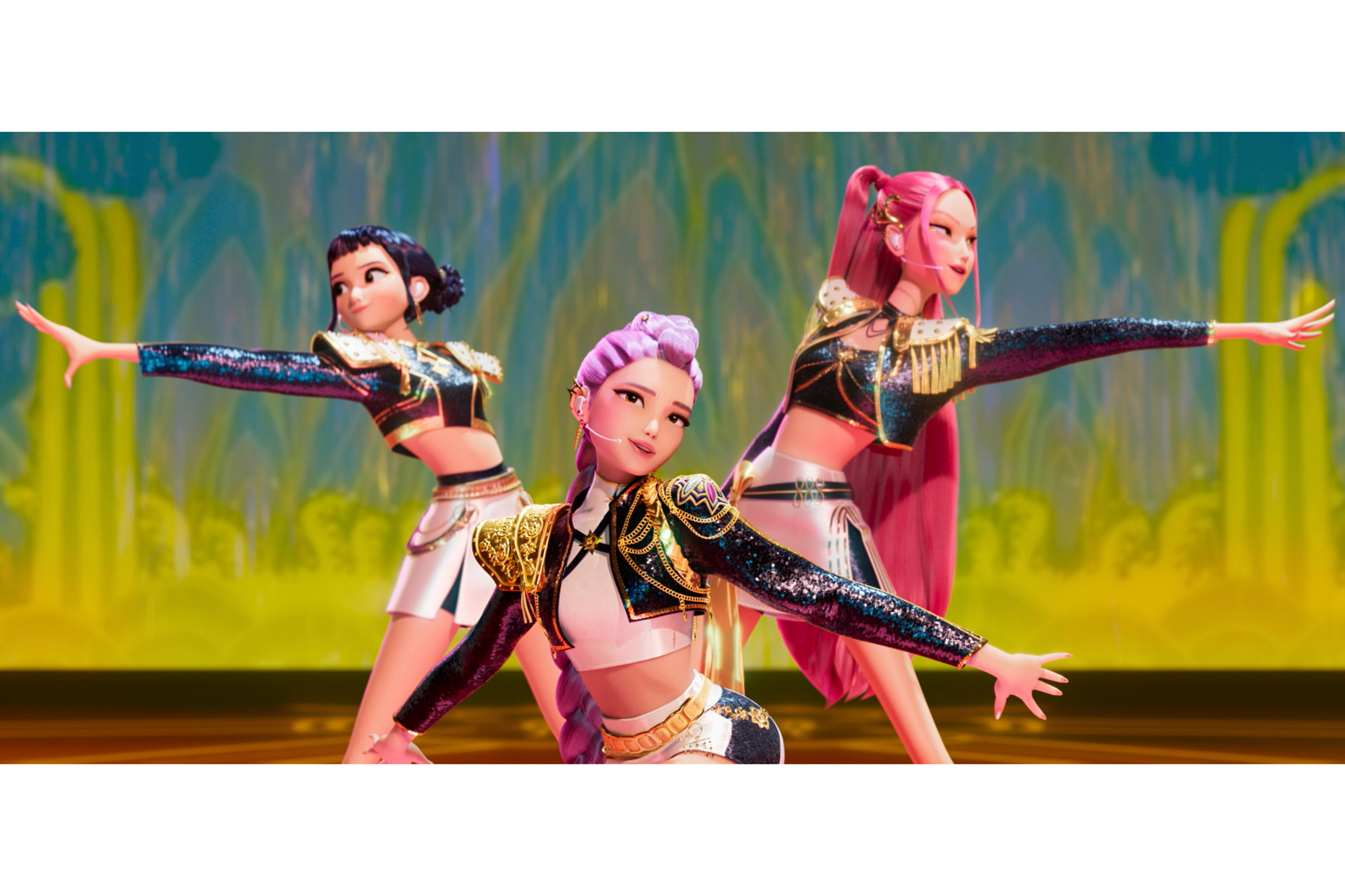Zoey, from left, Rumi and Mira in a scene from KPop Demon Hunters.