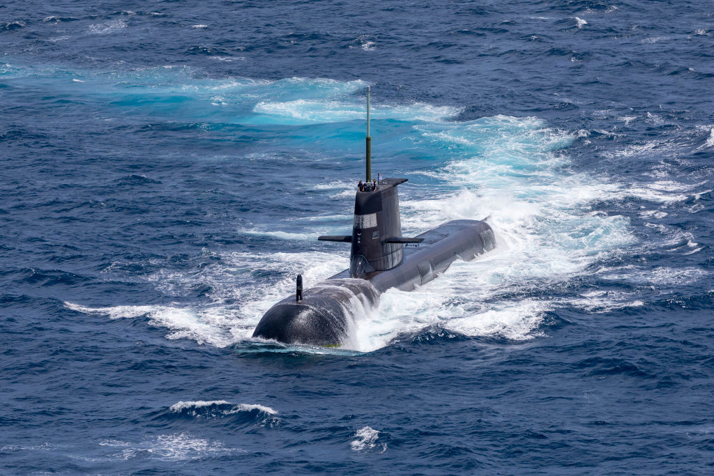 DARWIN, AUSTRALIA - SEPTEMBER 05: In this handout image provided by the Australian Defence Force, Royal Australian Navy submarine HMAS Rankin is seen during AUSINDEX 21, a biennial maritime exercise between the Royal Australian Navy and the Indian Navy on September 5, 2021 in Darwin, Australia. Australia, the United States and the United Kingdom have announced a new strategic defence partnership - known as AUKUS - to build a class of nuclear-propelled submarines and work together in the Indo-Pac