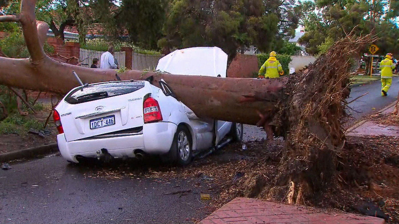 Hail, rain, lightning and floods have struck Perth in a shock weather event.