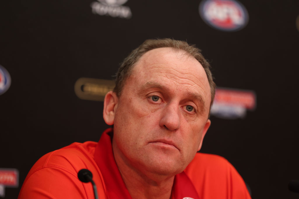 John Longmire during his 2024 post grand final press conference.