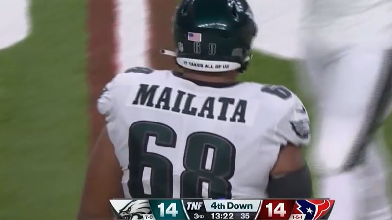 Jordan Mailata after giving up a sack against Houston.