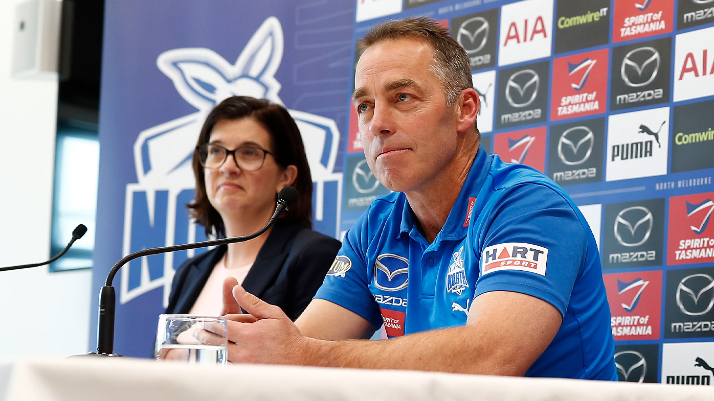 Kangaroos president Sonja Hood pictured with senior coach Alastair Clarkson