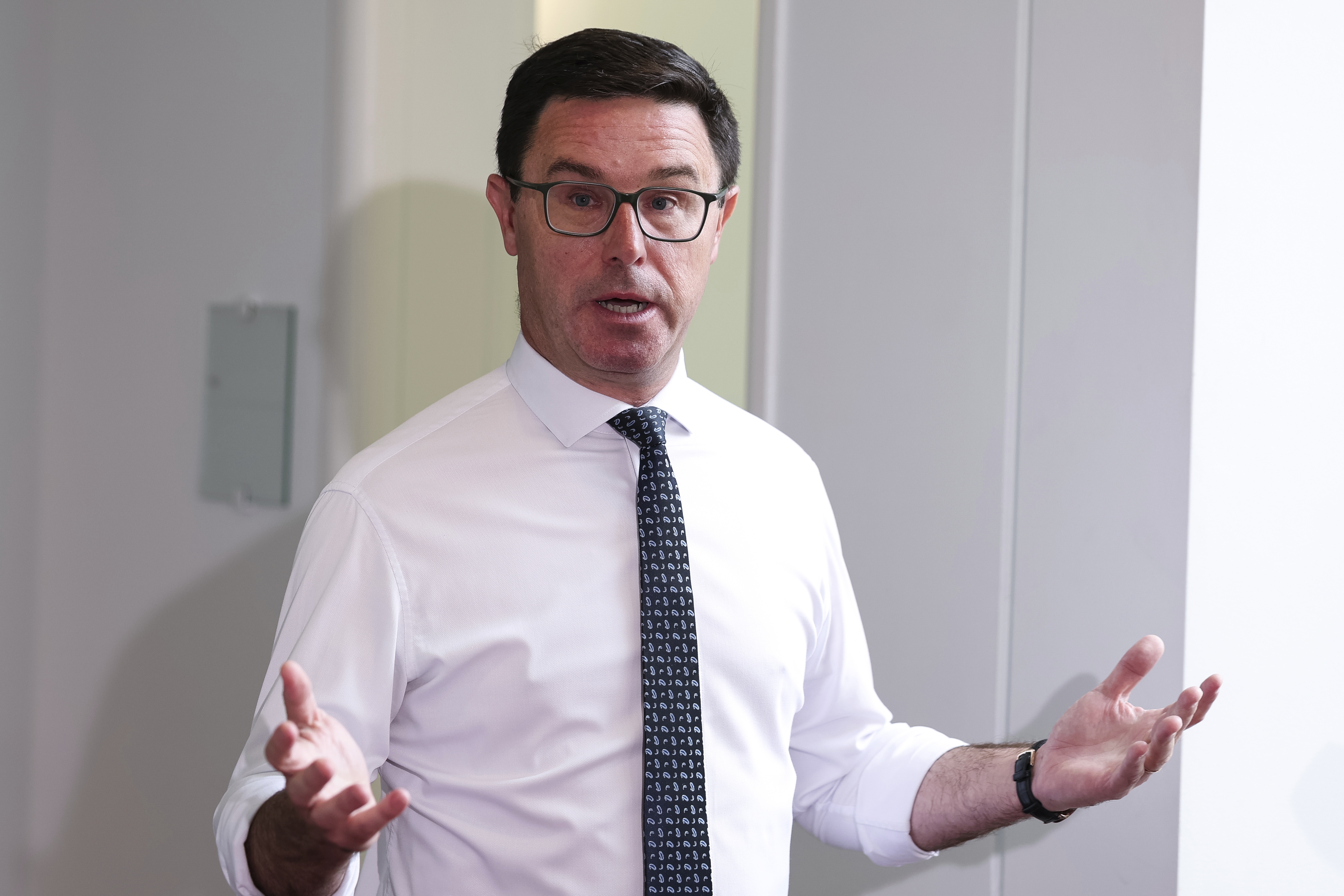 Nationals leader David Littleproud during a doorstop interview in the press gallery at Parliament House in Canberra on Monday 19 January 2026.