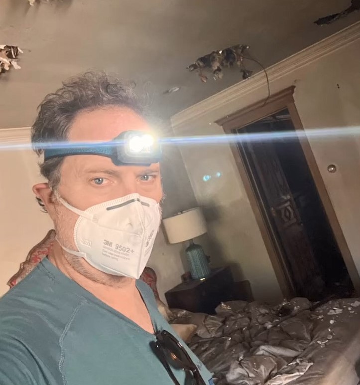 Rainn Wilson shows aftermath of house after it was damaged in a mountain fire