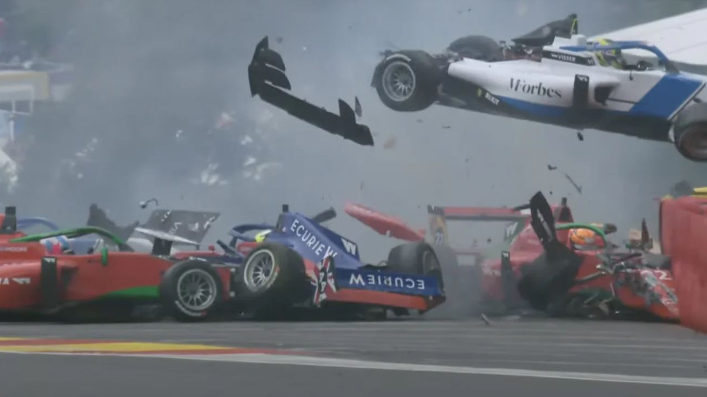 Two drivers were taken to hospital after this horror crash during qualifying for the W-series race in Belgium.