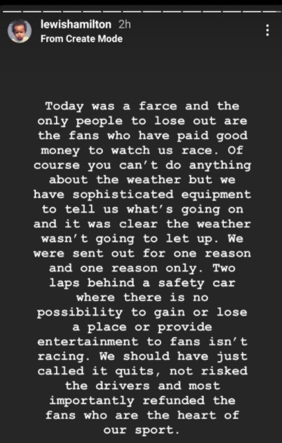 Lewis Hamilton hits out at the Belgian Grand Prix 'farce'.
