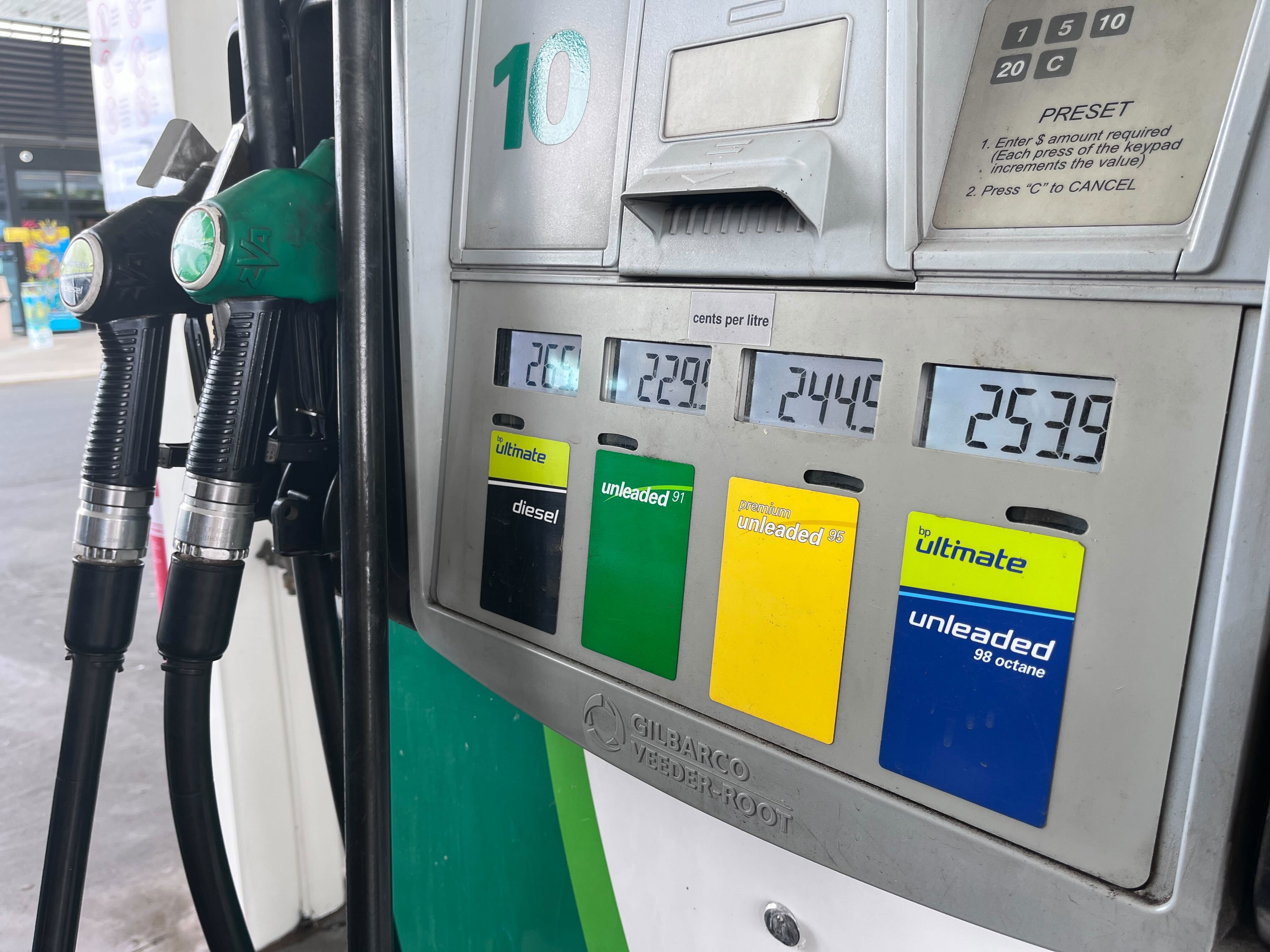 High petrol prices at the fuel bowser.