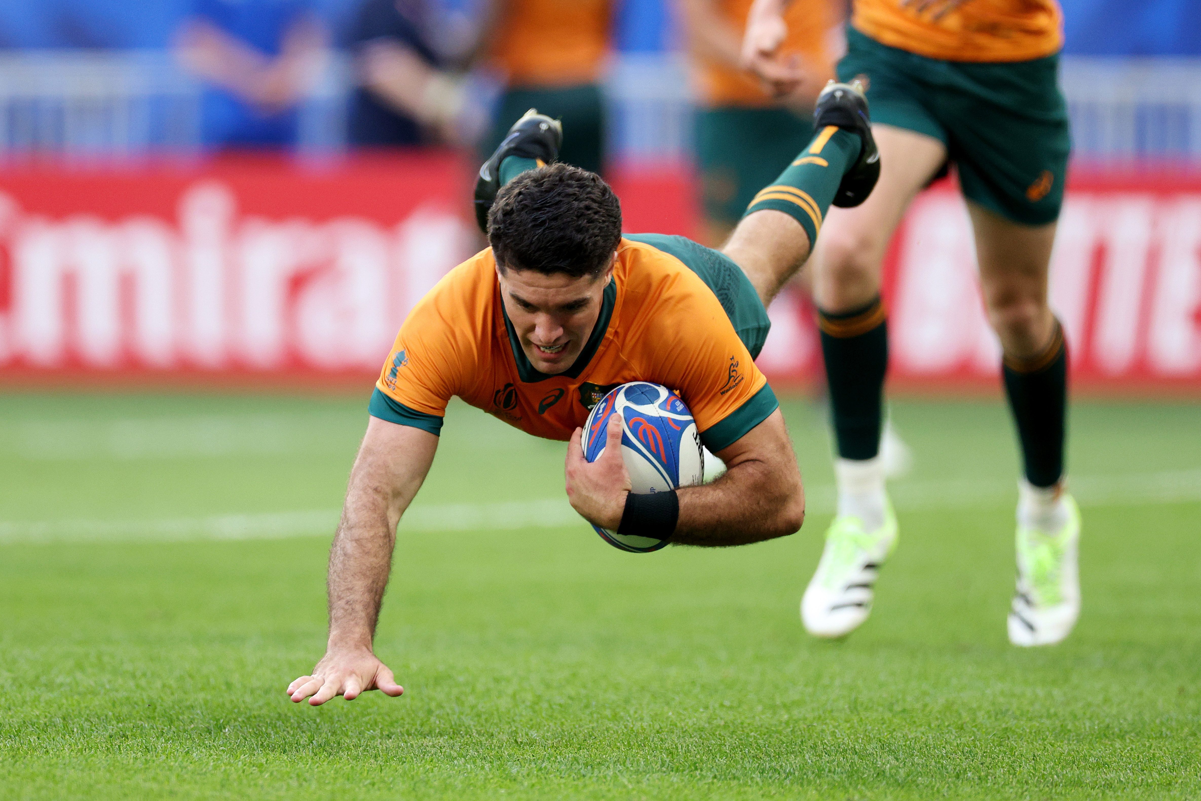 Ben Donaldson of Australia scores his team's third try.