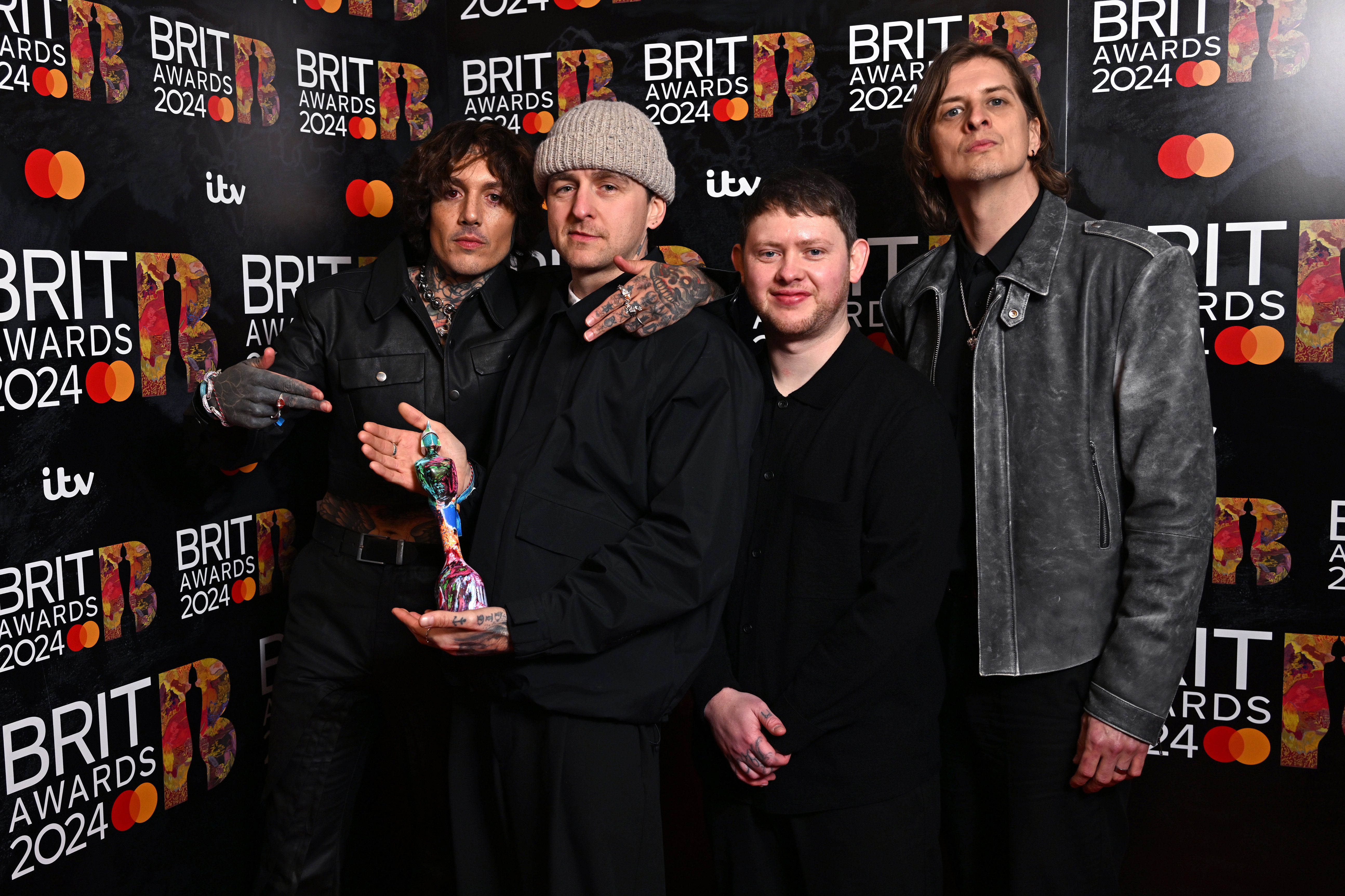 LONDON, ENGLAND - MARCH 02: (EDITORIAL USE ONLY. NO PUBLICATIONS DEVOTED EXCLUSIVELY TO THE ARTIST)  (L-R) Oliver Sykes, Matt Nicholls, Lee Malia, and Matt Kean of 