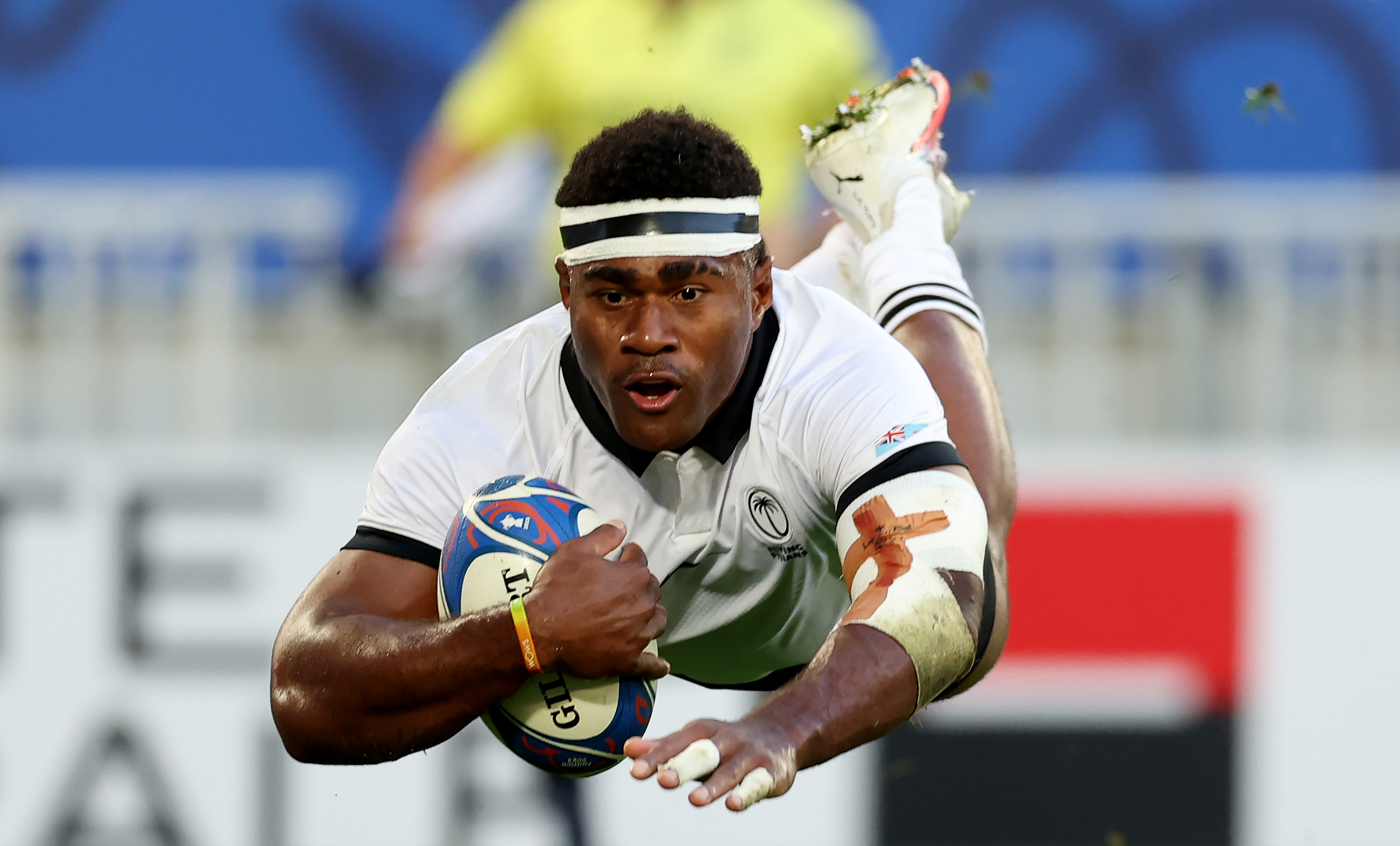 Vinaya Habosi of Fiji scores his team's second try during the Rugby World Cup match.