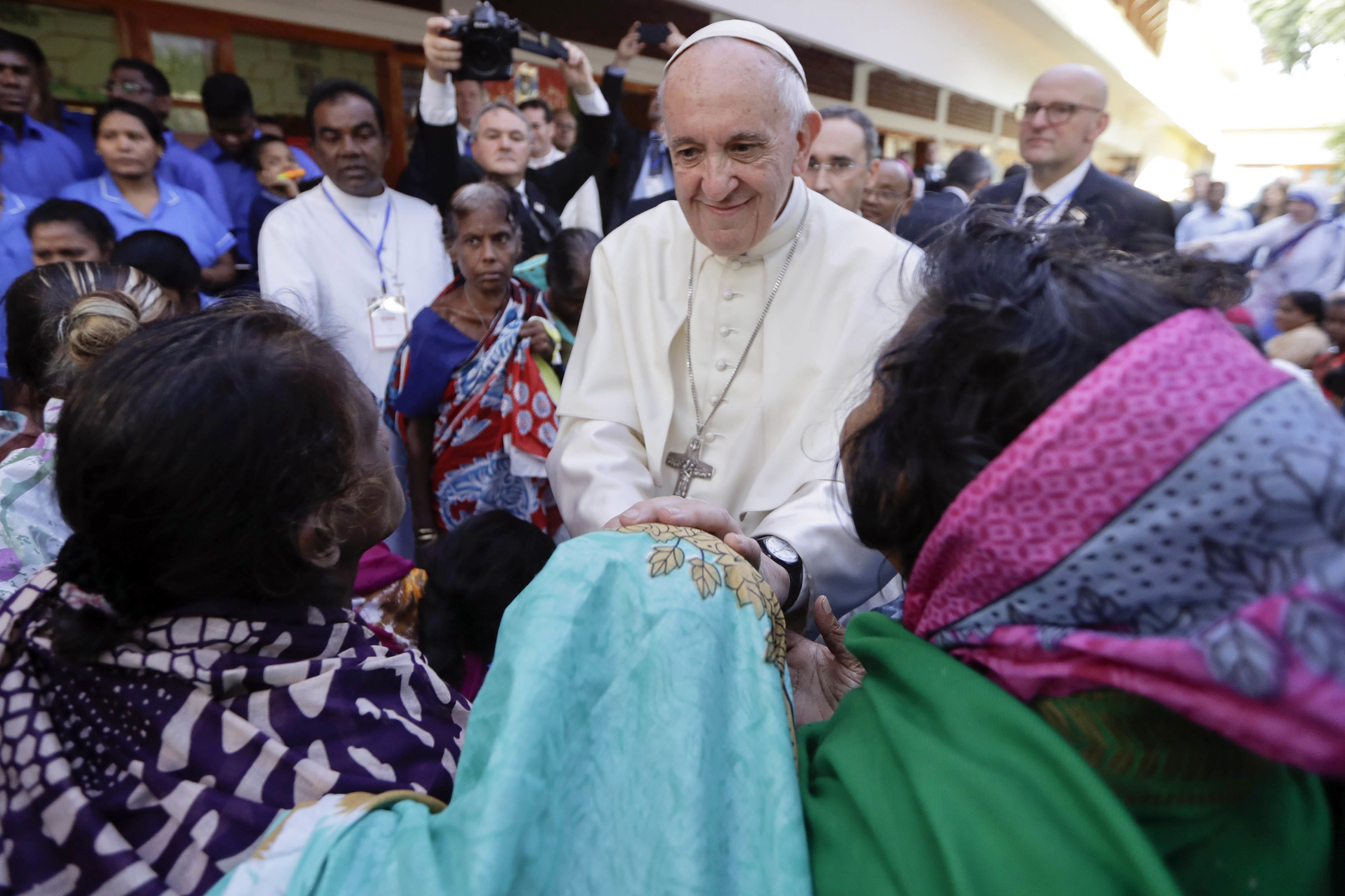 In this 2017, file photo, Pope Francis visits the Mother Teresa House in Dhaka's Tejgaon neighbourhood, Bangladesh. 