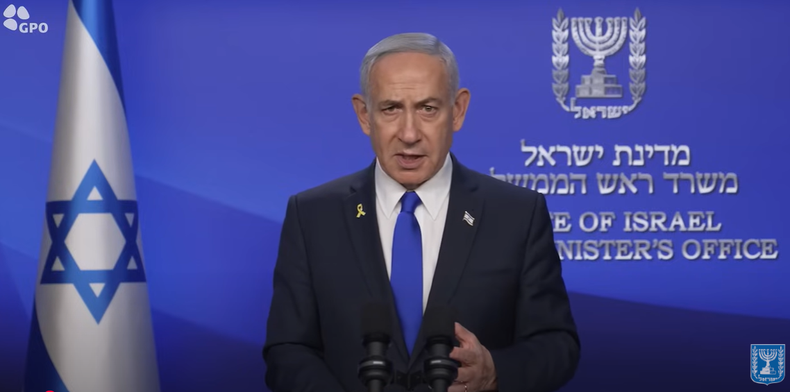 Benjamin Netanyahu delivered his speech on a YouTube livestream.