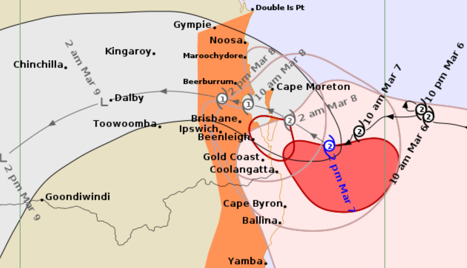 Tropical Cyclone Alfred forecast track map as of Friday afternoon.