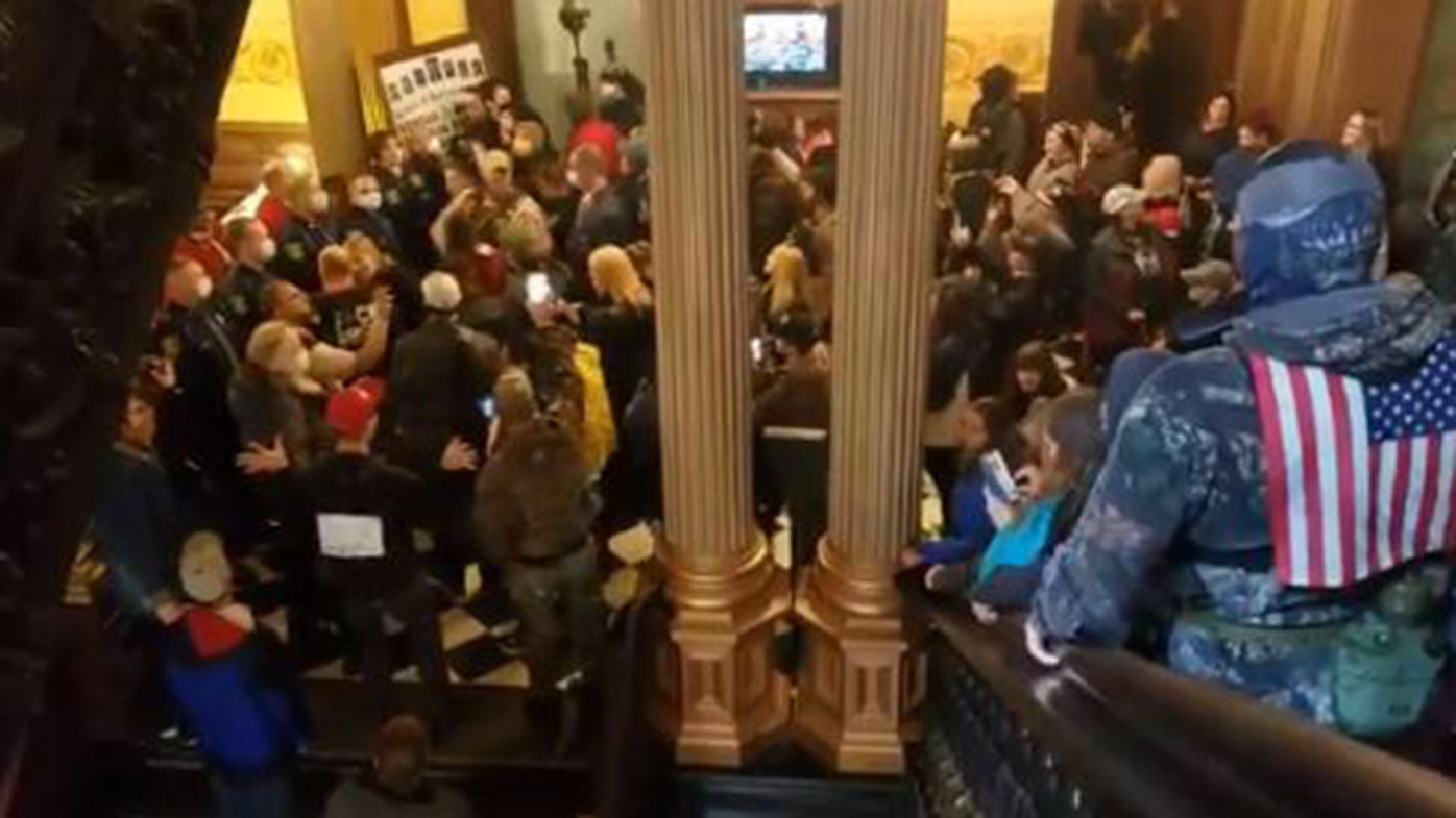 Protesters inside the Michigan Capitol.