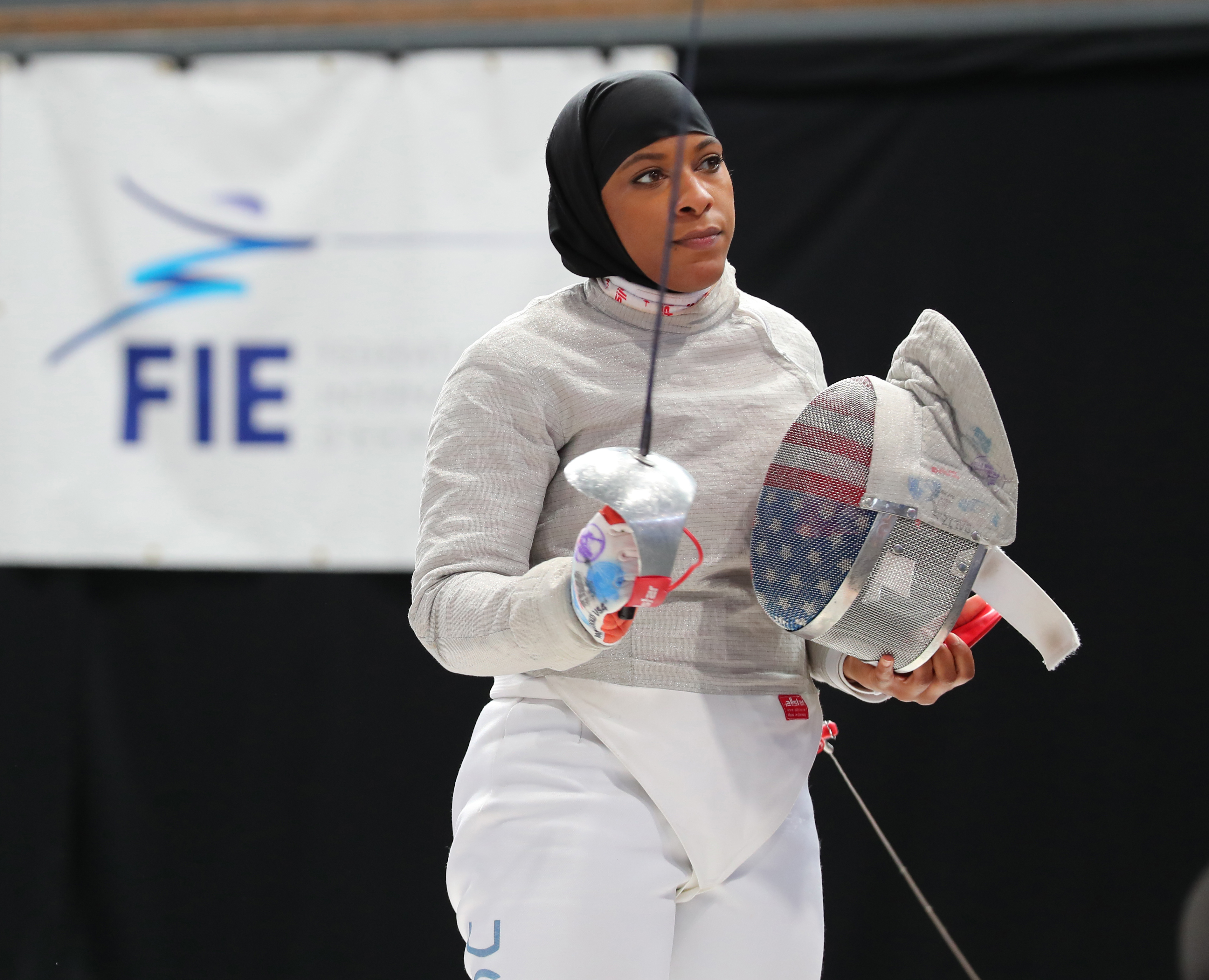 Ibtihaj Muhammad. Female Fencing. First athlete to wear hijab at the Olympics.