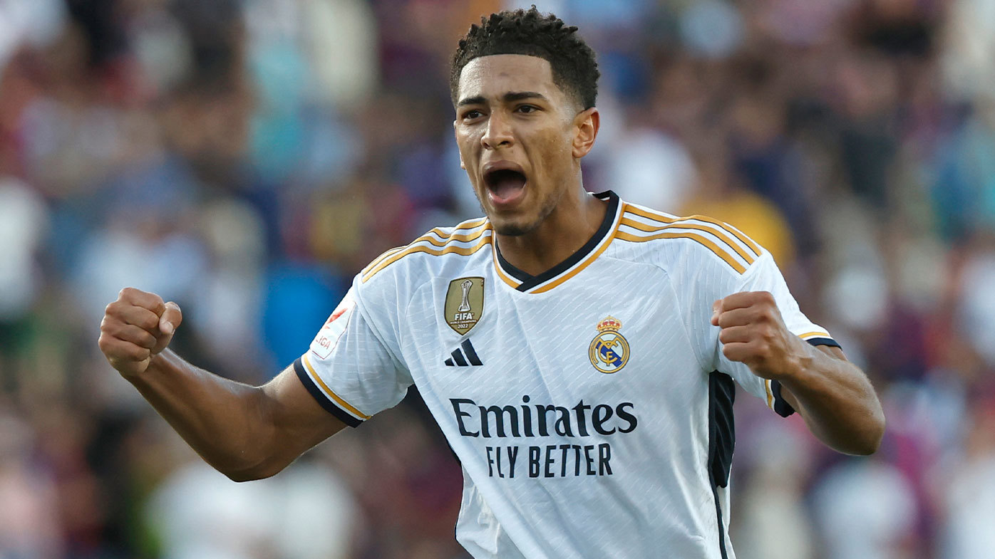 Jude Bellingham celebrates after his match-winning exploits against Barcelona