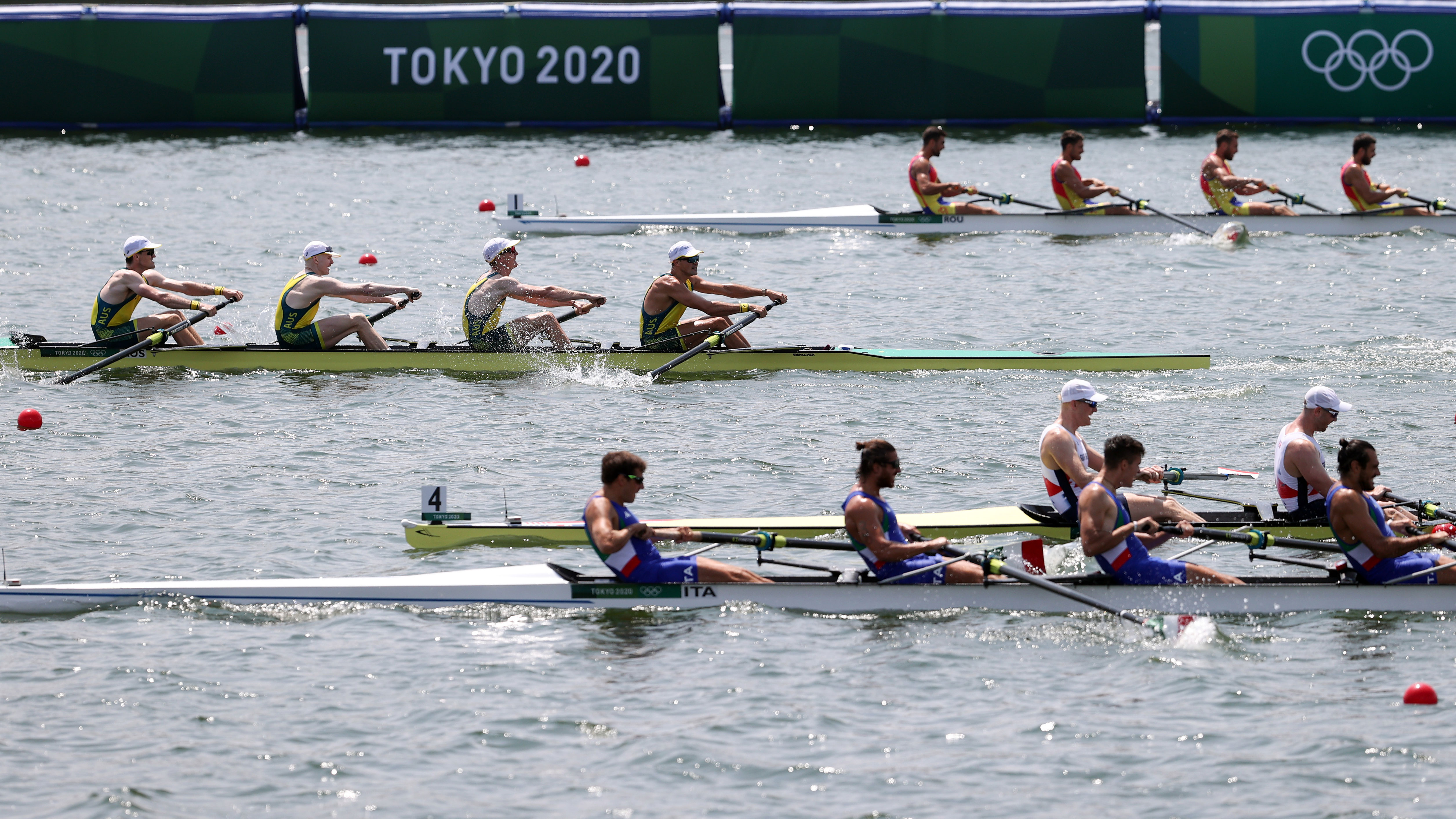 The Great Britain crew veers towards the Italian crew.