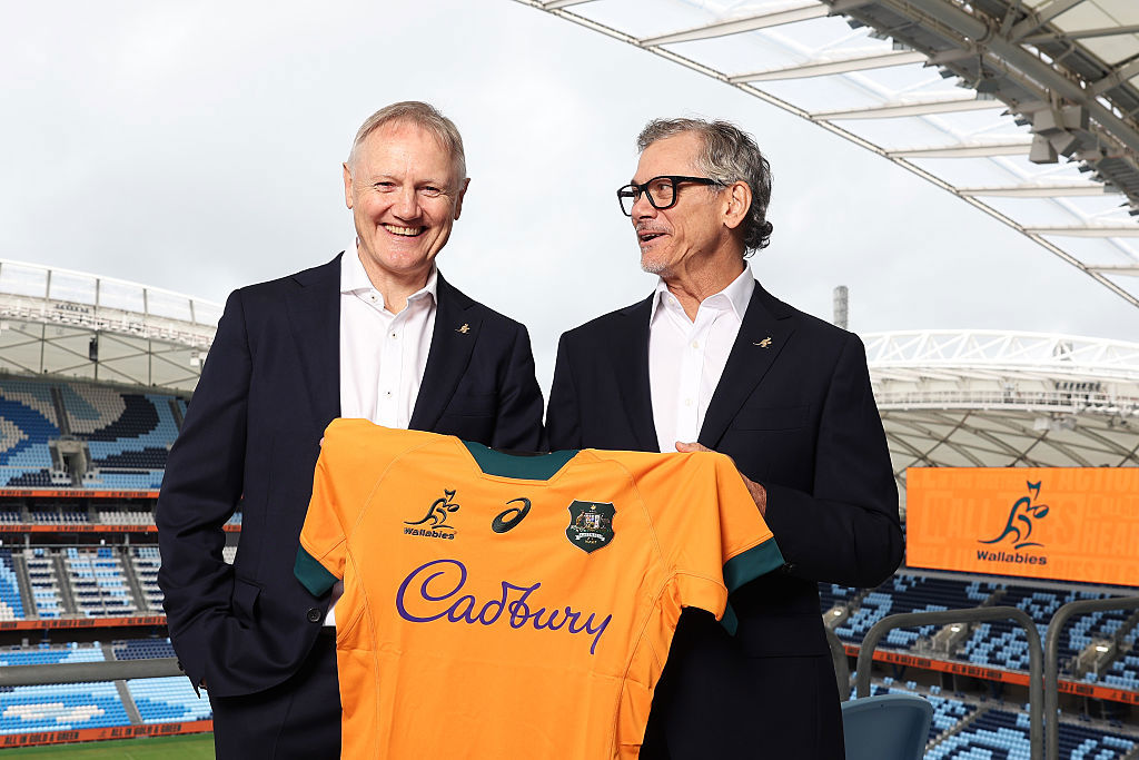 Joe Schmidt and Les Kiss pose during a media opportunity at Allianz Stadium.