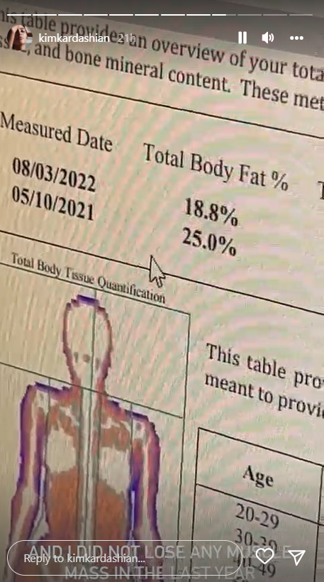 Kim Kardashian reveals bone density scan results that rank her in the 'athlete category'.