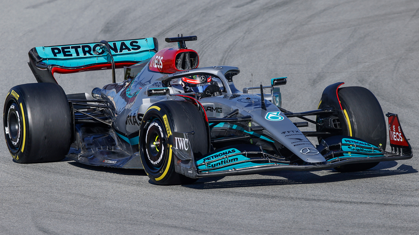 George Russell at the wheel of the Mercedes during pre-season testing in Spain.