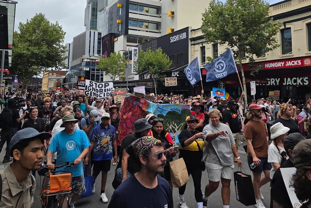 The rally continued, despite the police incident. Picture: Michael Philipps