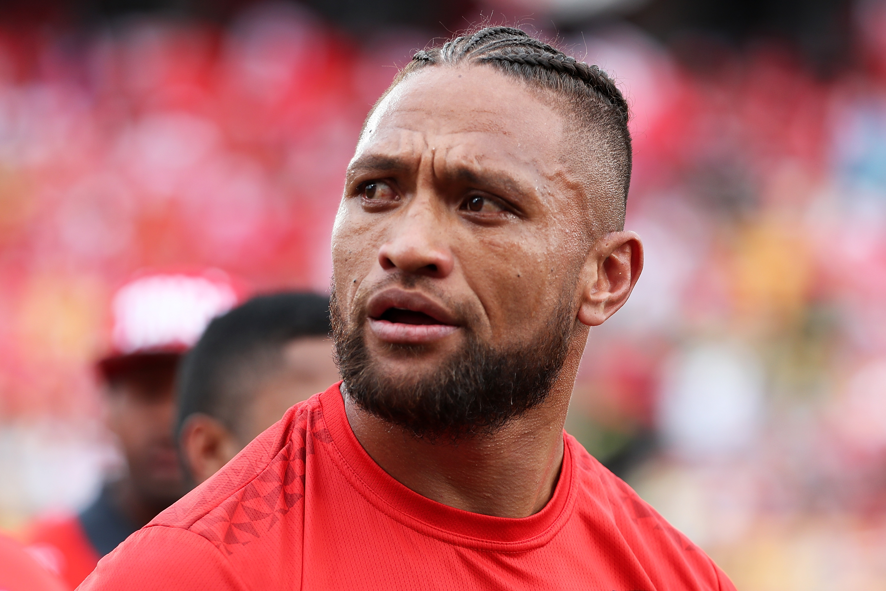 Manu Vatuvei representing Tonga.