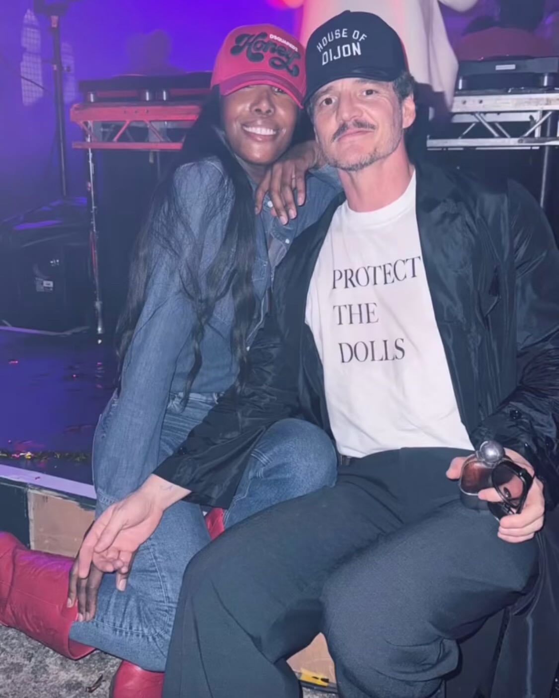 Pedro Pascal wearing Connor Ives's Protect The Dolls shirt