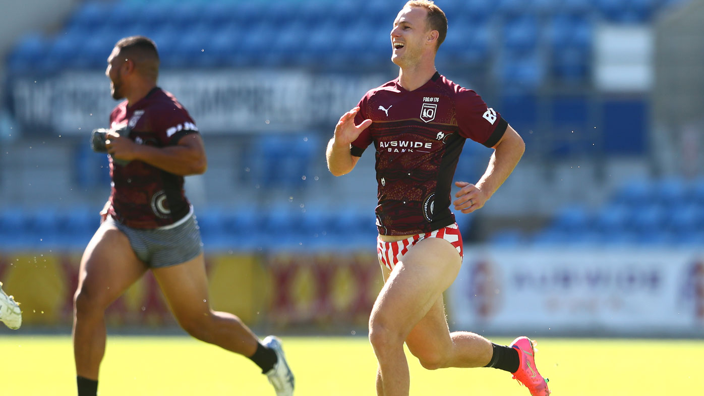 Daly Cherry-Evans runs during a Queensland Maroons State of Origin training session.