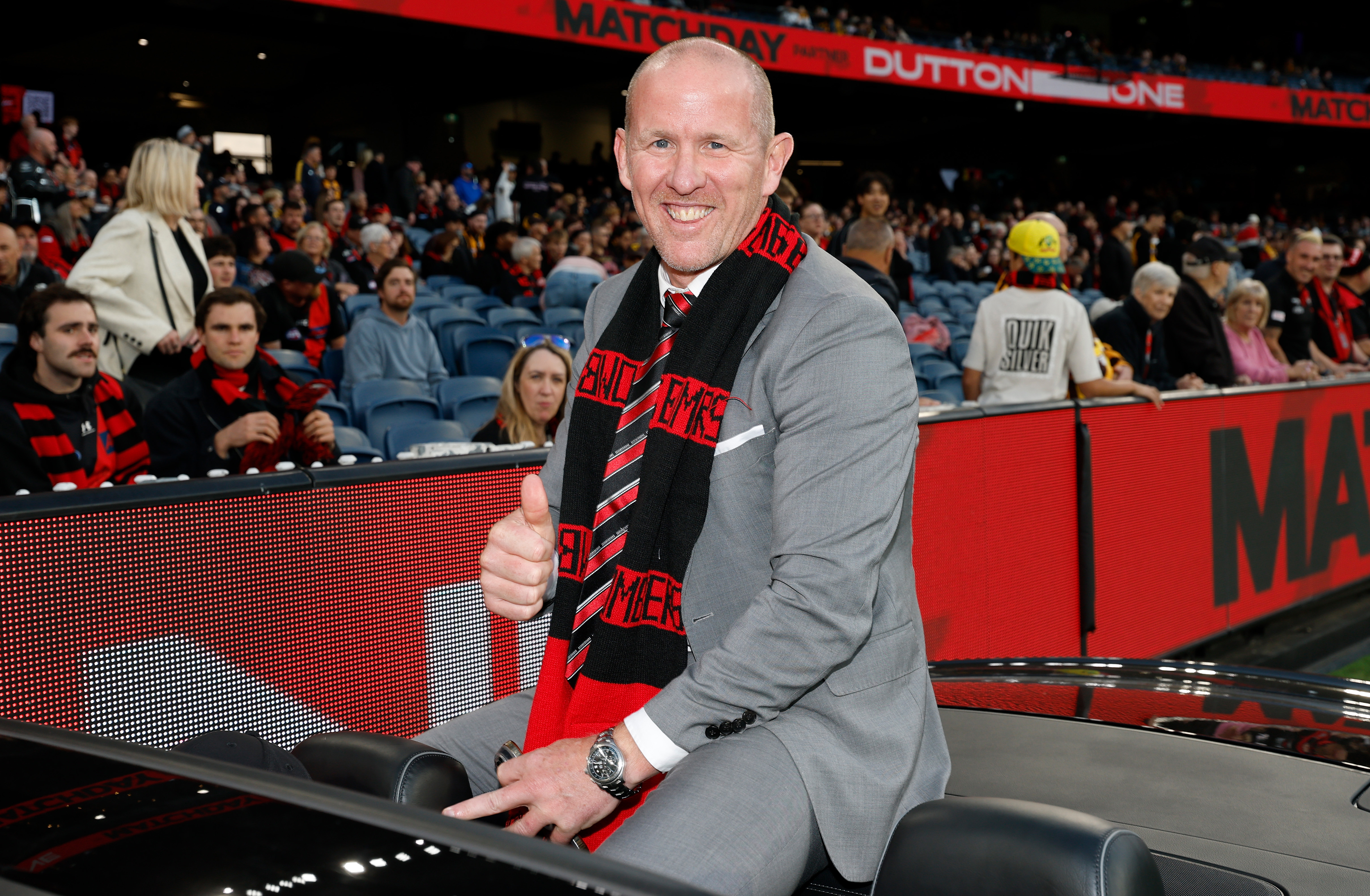 MELBOURNE, AUSTRALIA - MARCH 13: Jason Johnson is seen during the 2026 AFL Round 01 match between the Essendon Bombers and the Hawthorn Hawks at the Melbourne Cricket Ground on March 13, 2026 in Melbourne, Australia. (Photo by Michael Willson/AFL Photos via Getty Images)