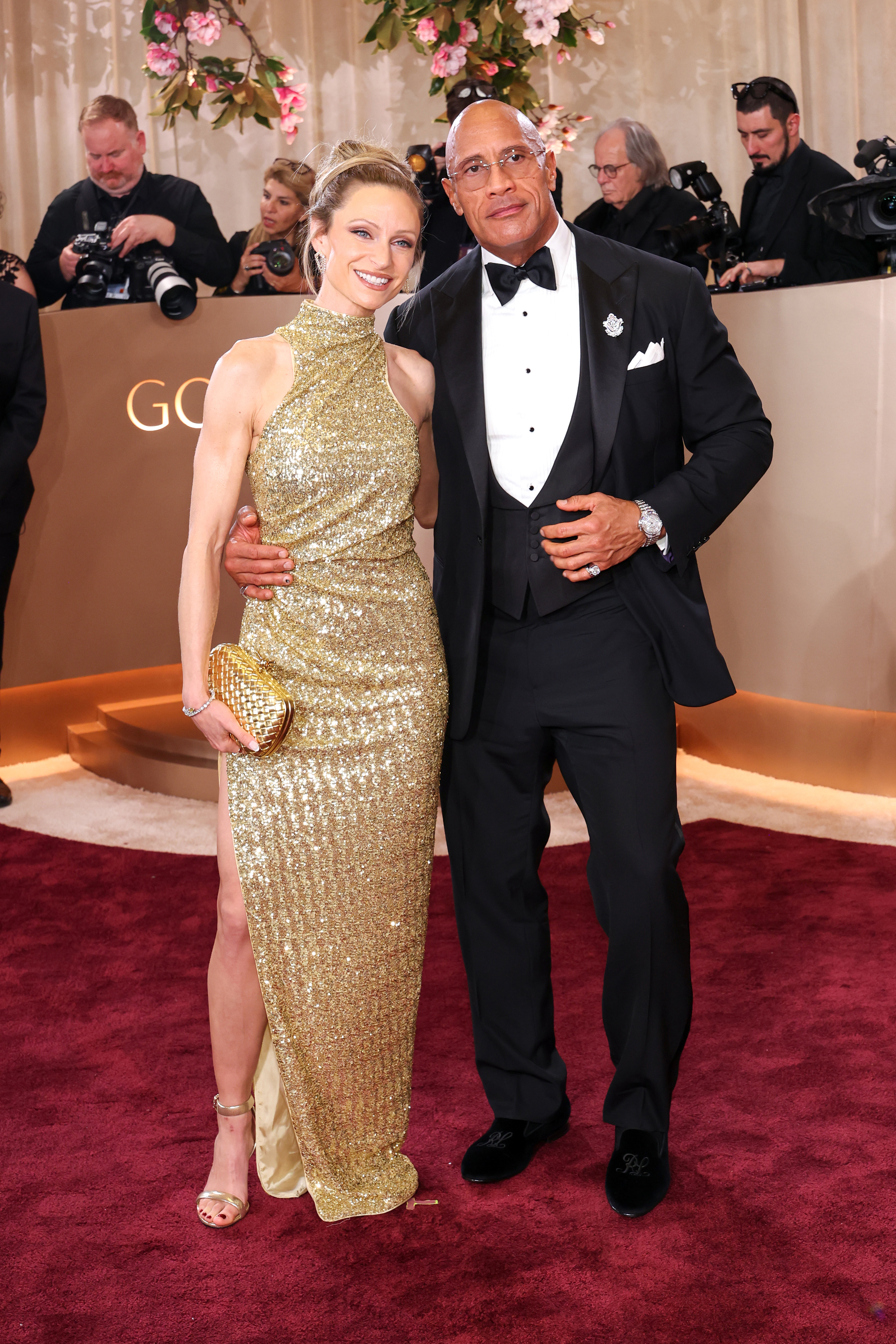 Lauren Hashian and Dwayne Johnson attend the 83rd Annual Golden Globe Awards at The Beverly Hilton on January 11, 2026 in Beverly Hills, California. 