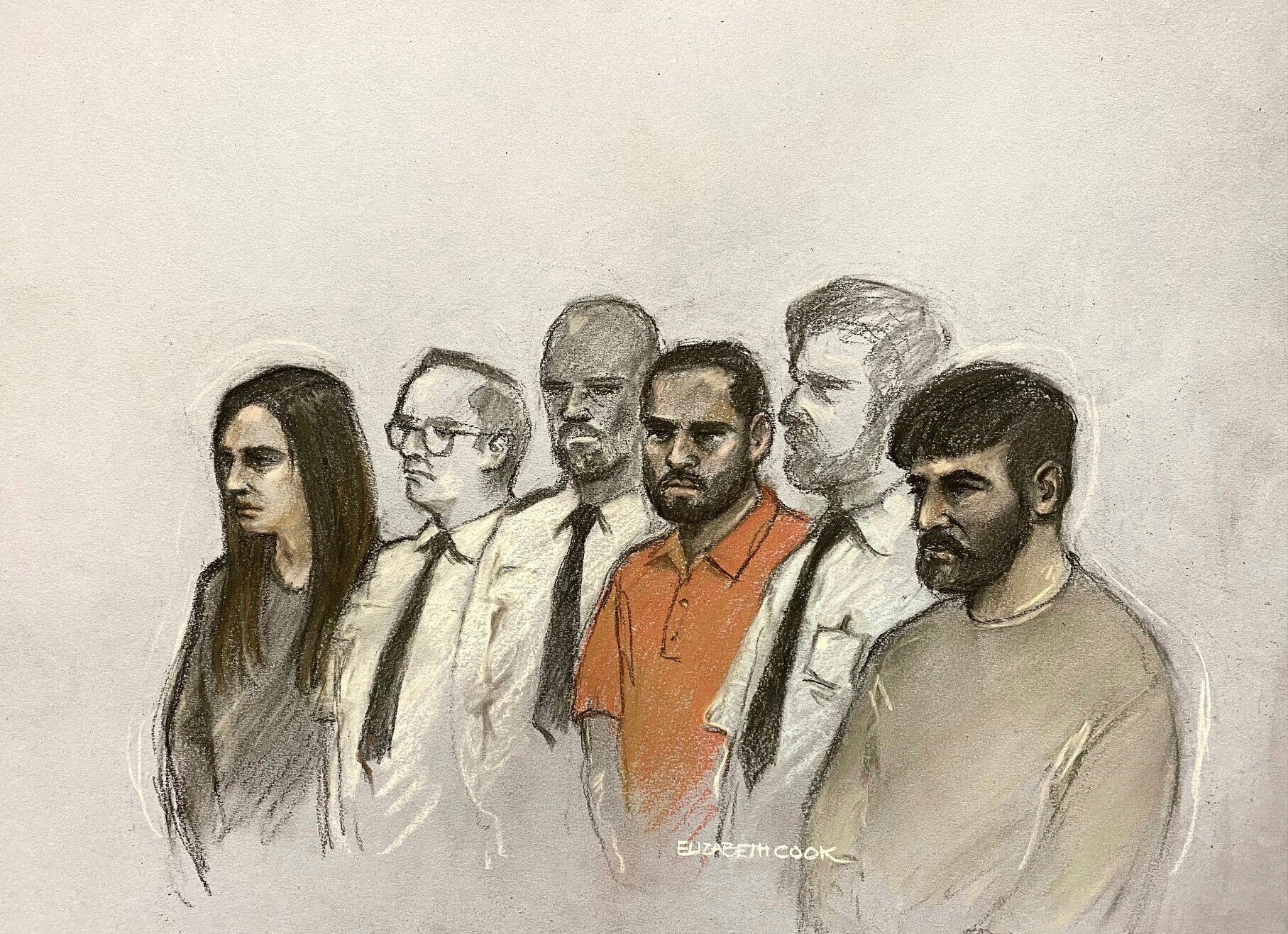 Beinash Batool, Faisal Malik and Urfan Sharif appear in Guildford Magistrates' Court.