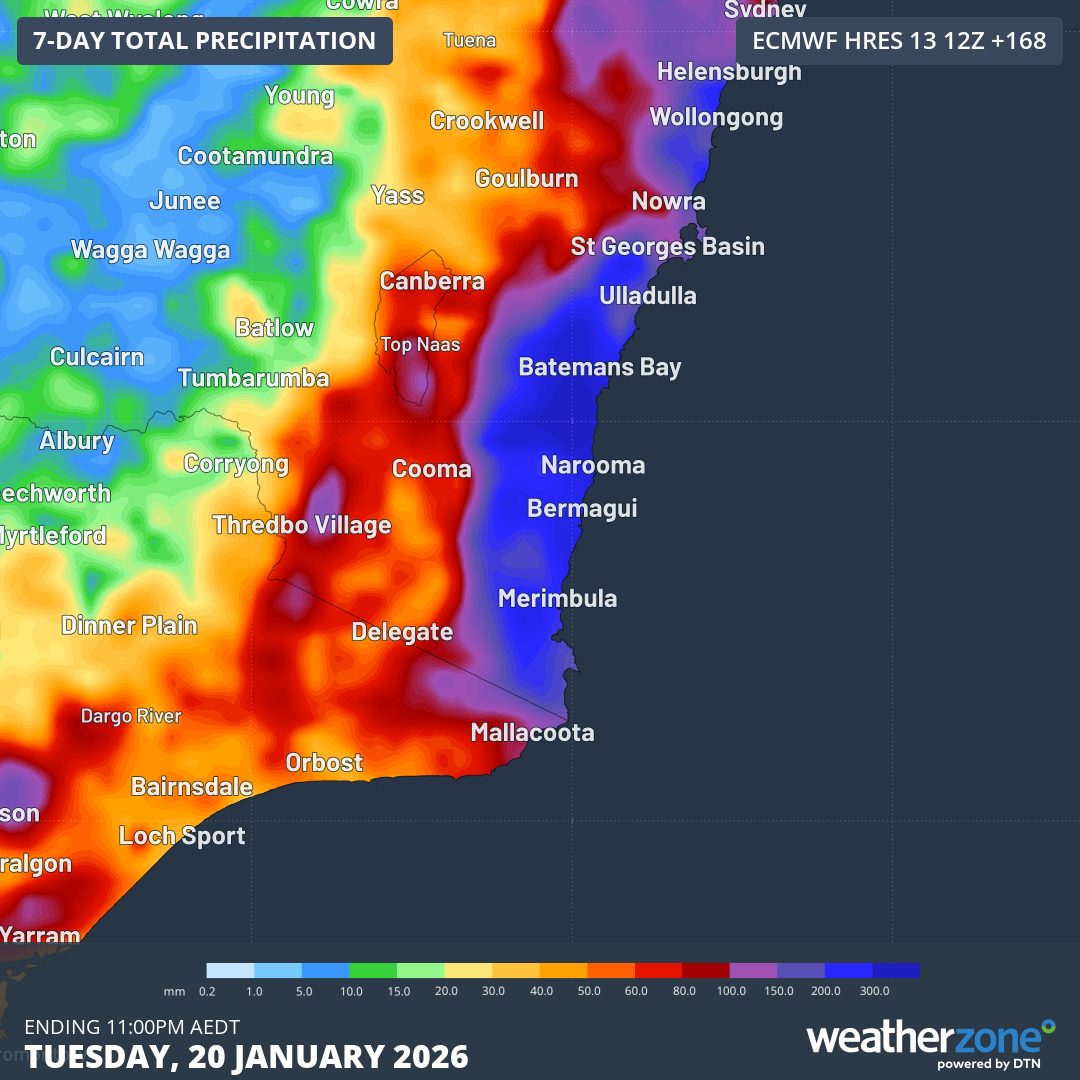 Heavy rain is predicted to fall along the NSW coast over the next seven days.