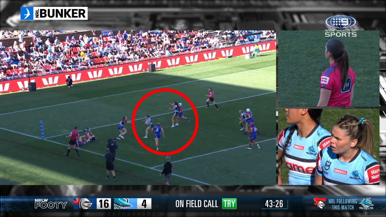 Talei Holmes scored for the Sharks before Tiana Penitani was deemed to have prevented Jesse Southwell from coming across and making a tackle.