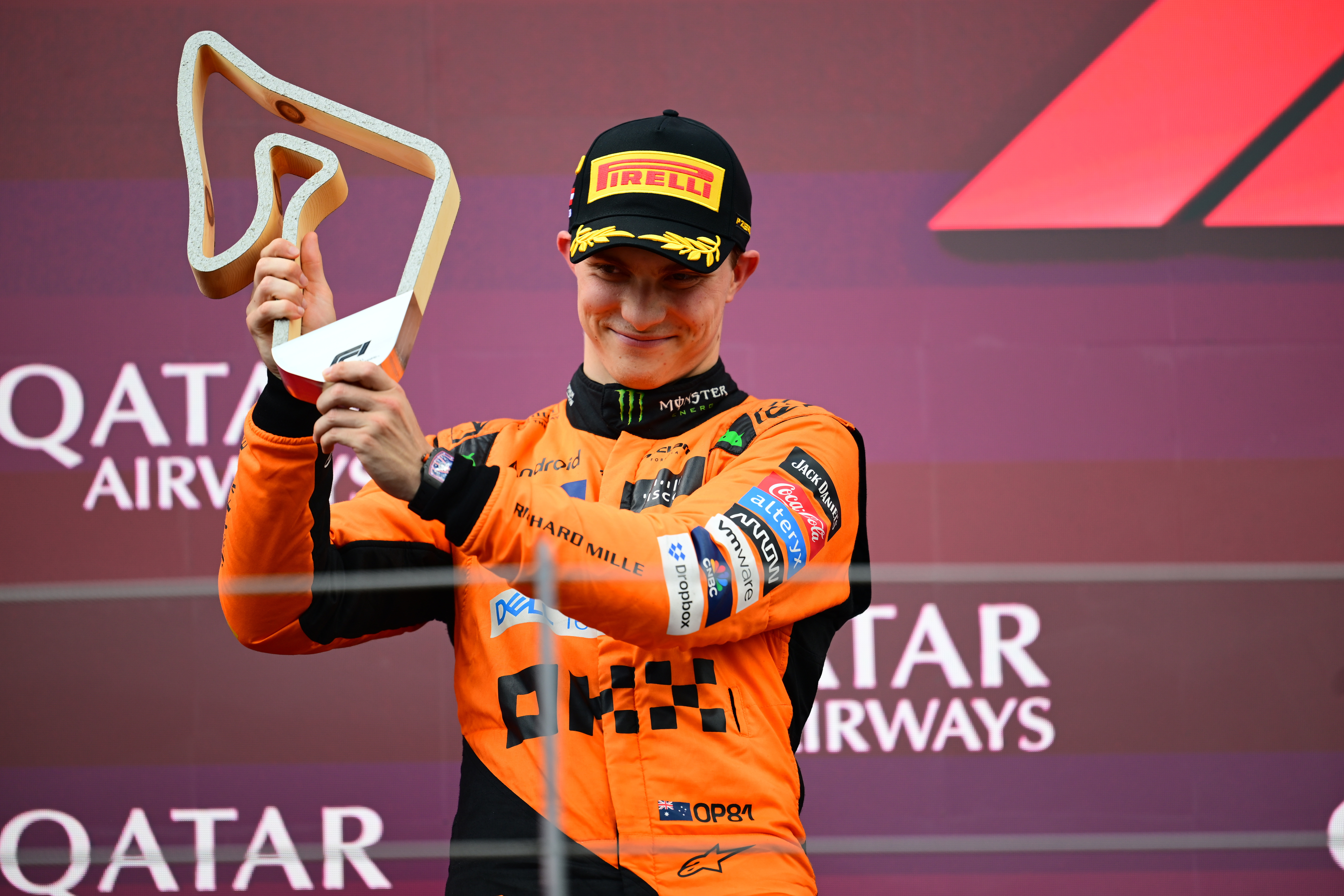 Oscar Piastri of McLaren F1 Team is celebrating during the race of the Austrian GP, the 11th round of the Formula 1 World Championship 2024, in Red Bull Ring, Spielberg Bei Knittenfeld, Stirya, Austria, on June 30, 2024. (Photo by Andrea Diodato/NurPhoto via Getty Images)