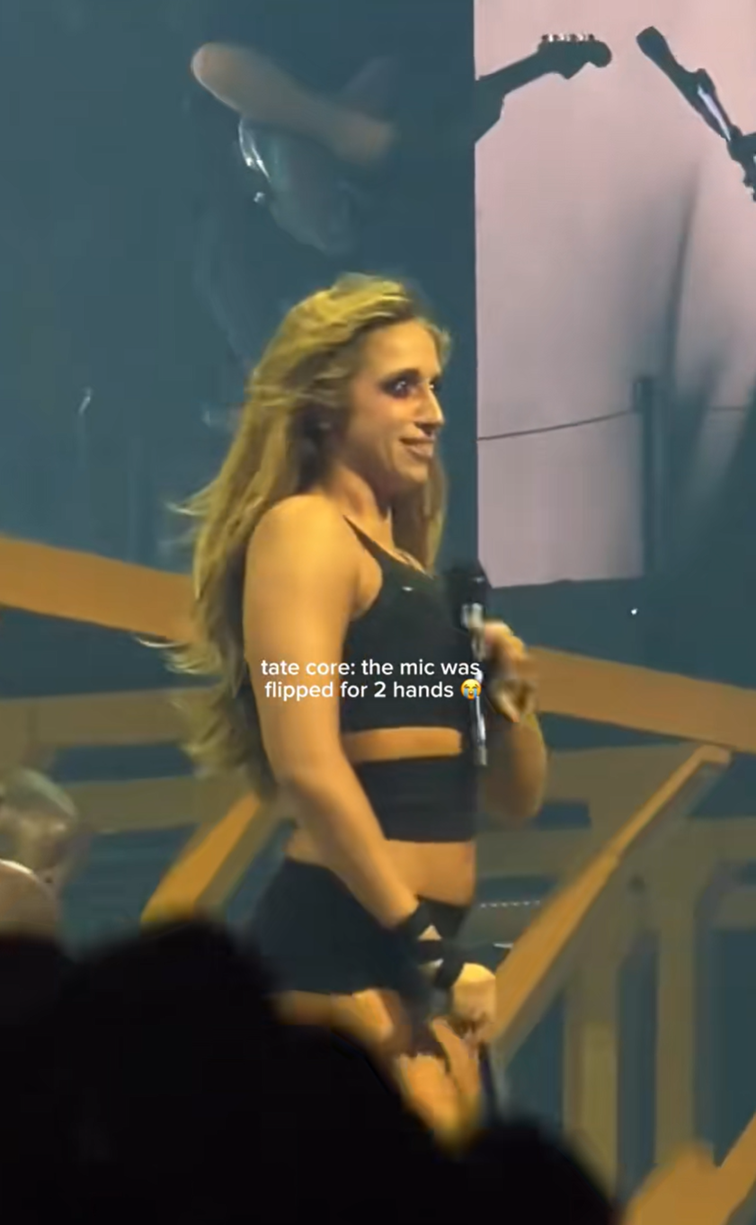 Tate McRae appears to lip sync during live show in Austin, Texas.