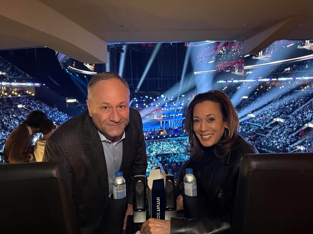 Doug Emhoff and Kamala Harris at the LA FireAid Benefit concert, January 2025