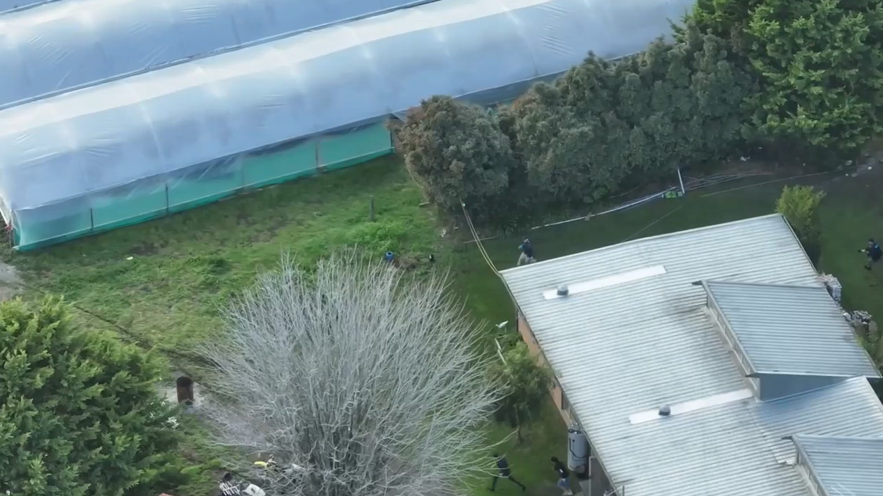 Drone footage released by police today has shown officers chasing the alleged offenders through a 20-acre property in Devon Meadows on Tuesday.