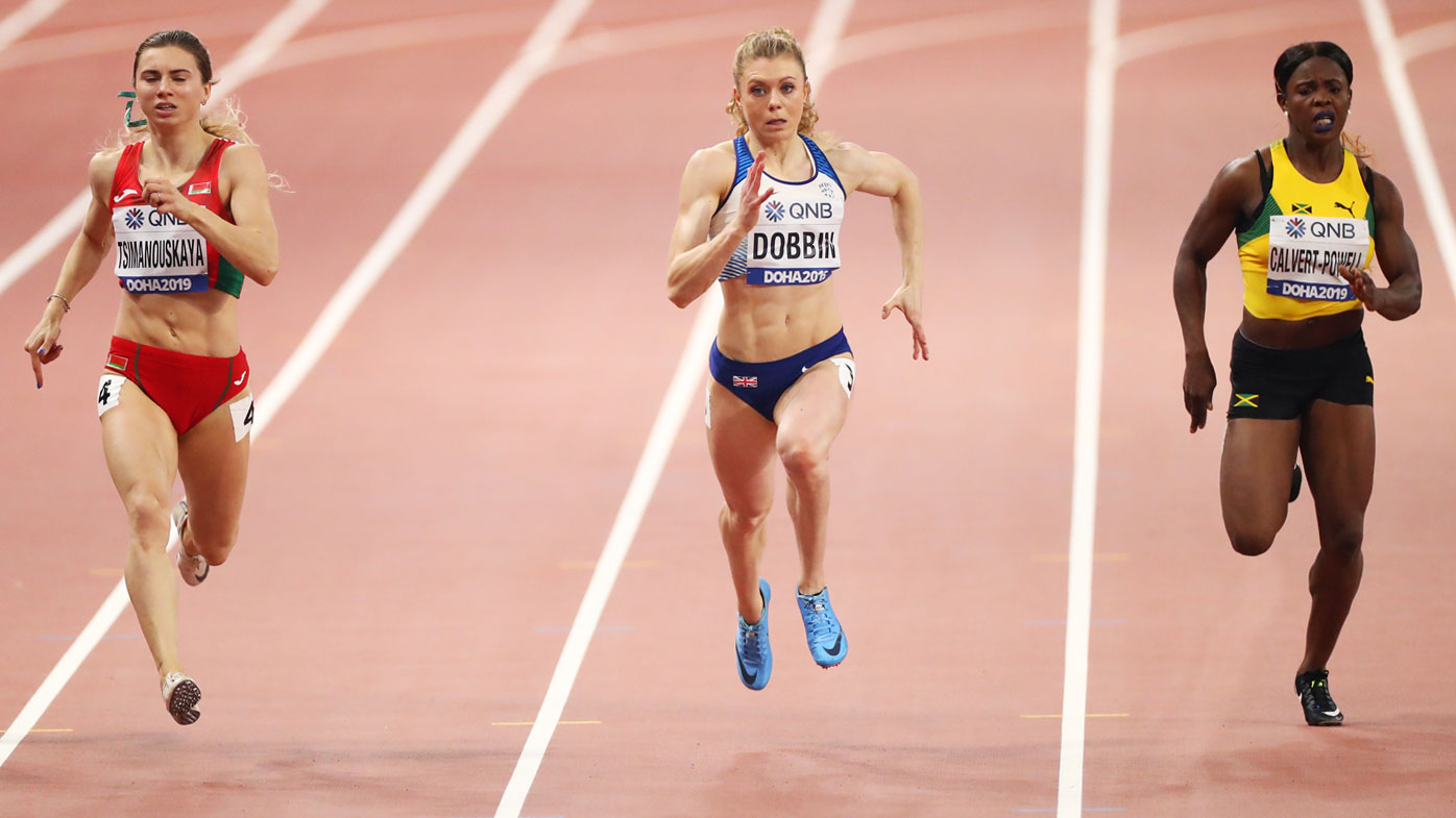 Tsimanouskaya competes in the 2019 IAAF championship.