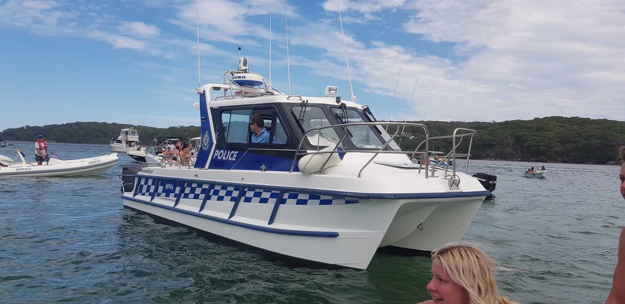 Water police patrolling the area at Lilli Pilli.