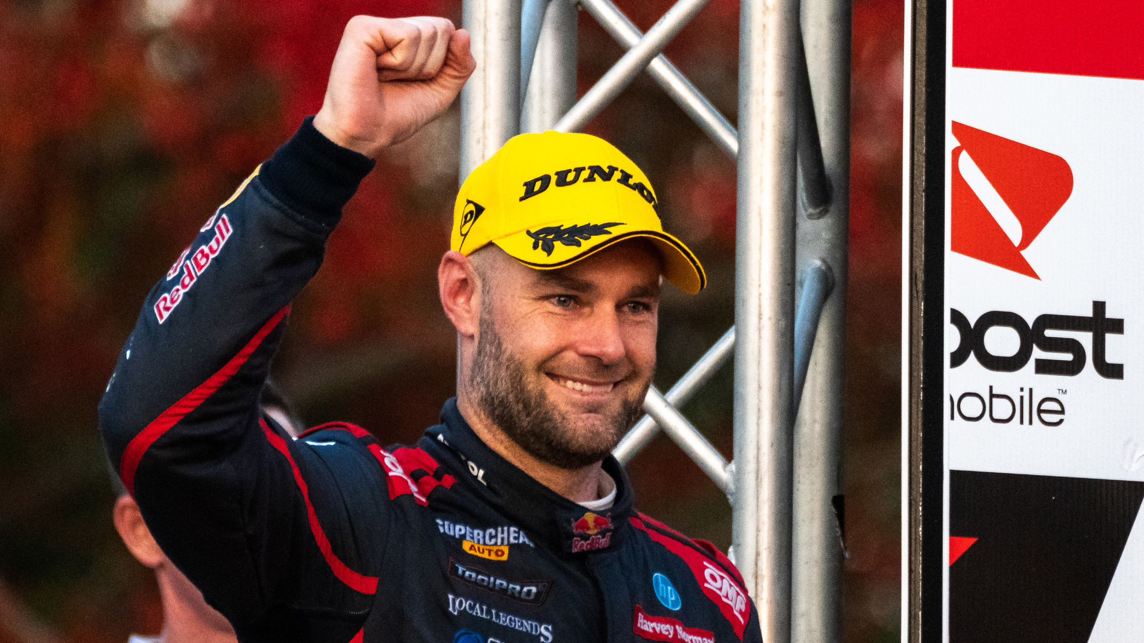 Shane van Gisbergen on the podium at the Gold Coast 500.
