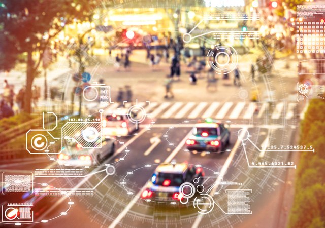 An Artificial Intelligence program scans a city street in Tokyo, Japan.