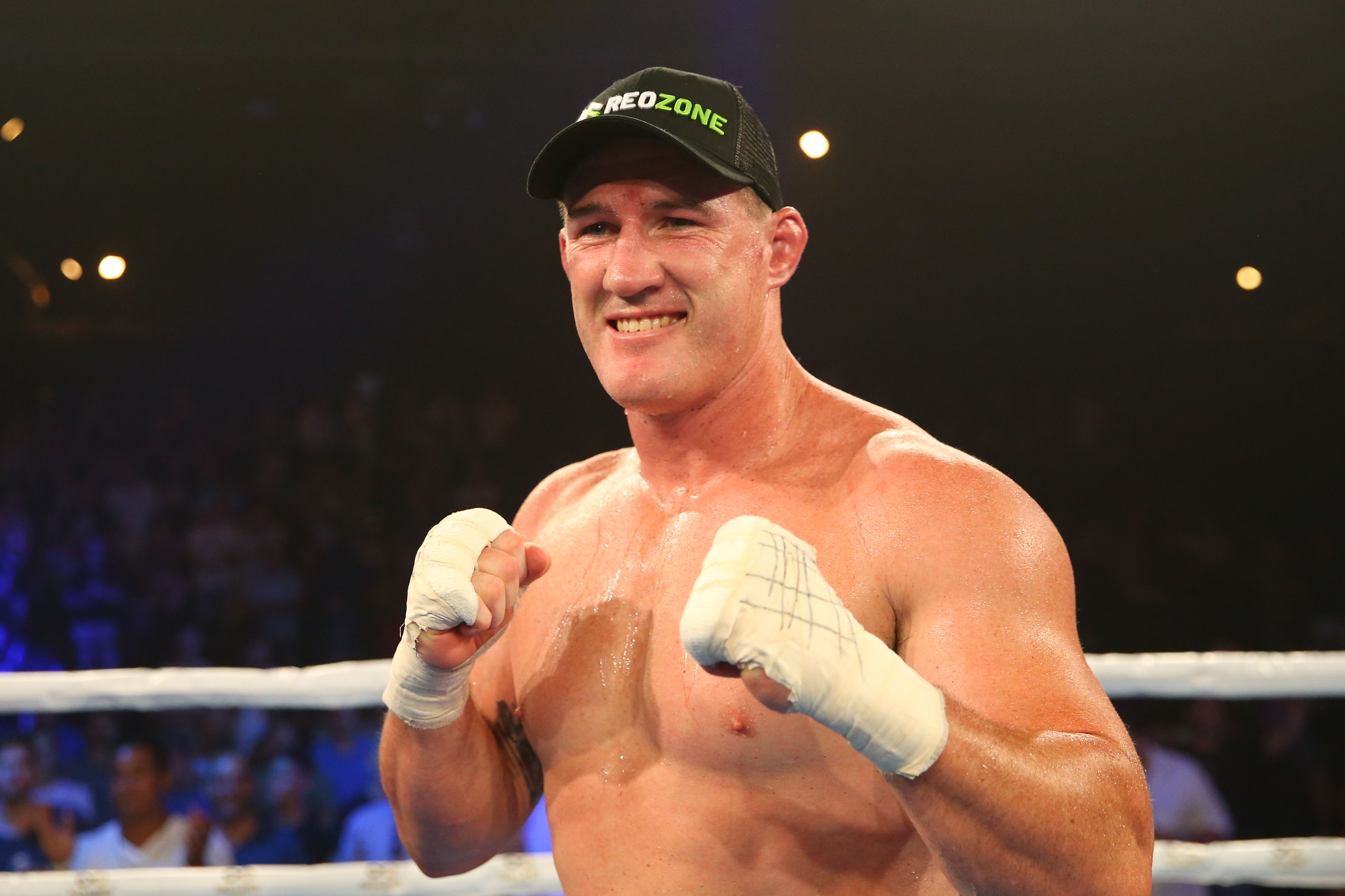 Paul Gallen celebrates winning against John Hopoate.