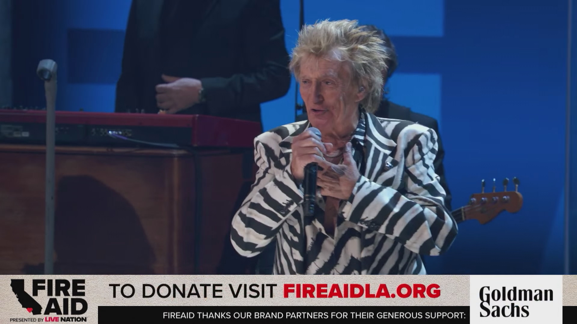 Rod Stewart performs at FireAid LA Benefit Concert.