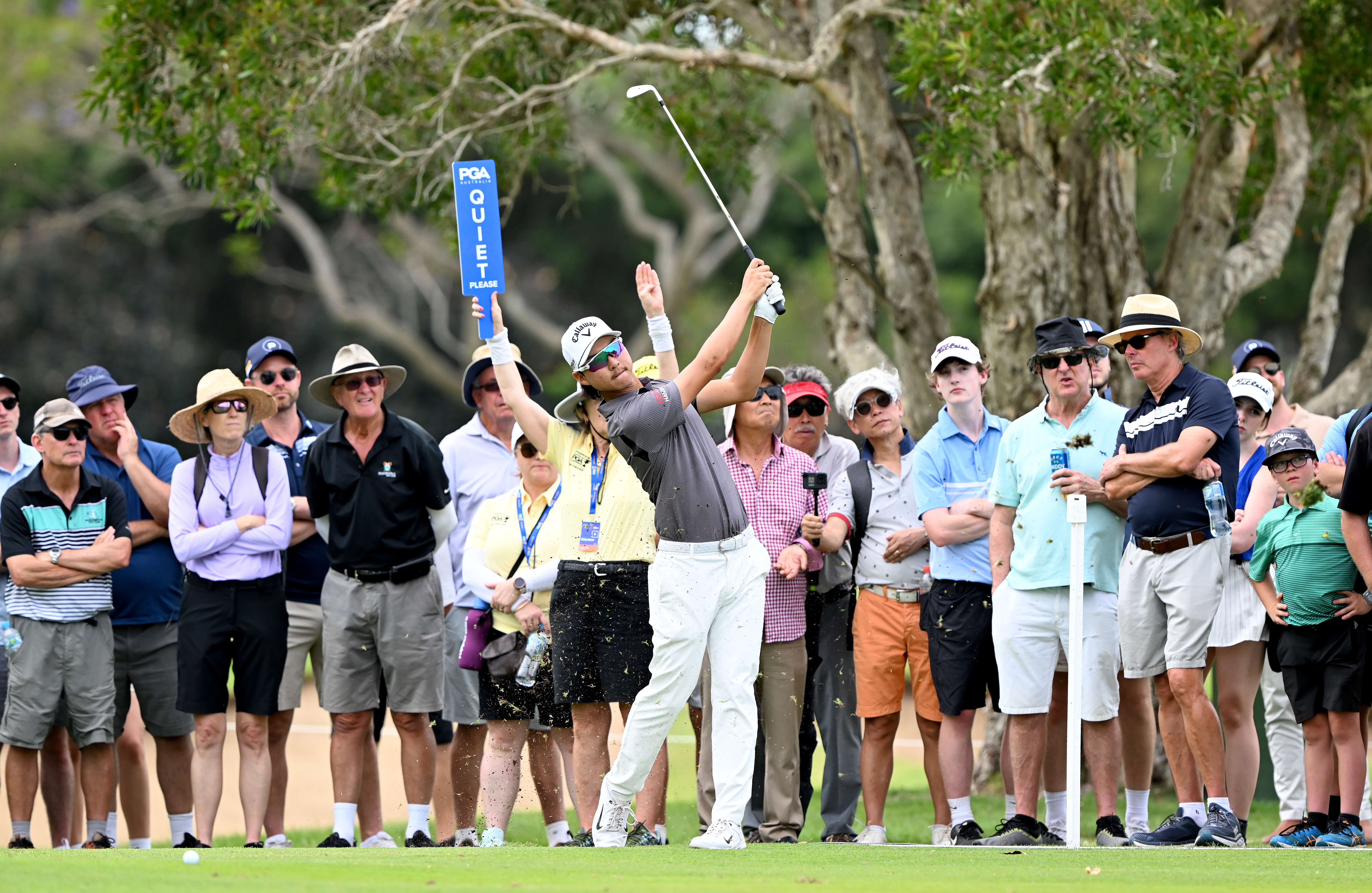 Min Woo Lee of Australia plays a shot on the 13th hole during day one of the 2022 Australian PGA Championship at the Royal Queensland Golf Club. (Photo by Bradley Kanaris/Getty Images)