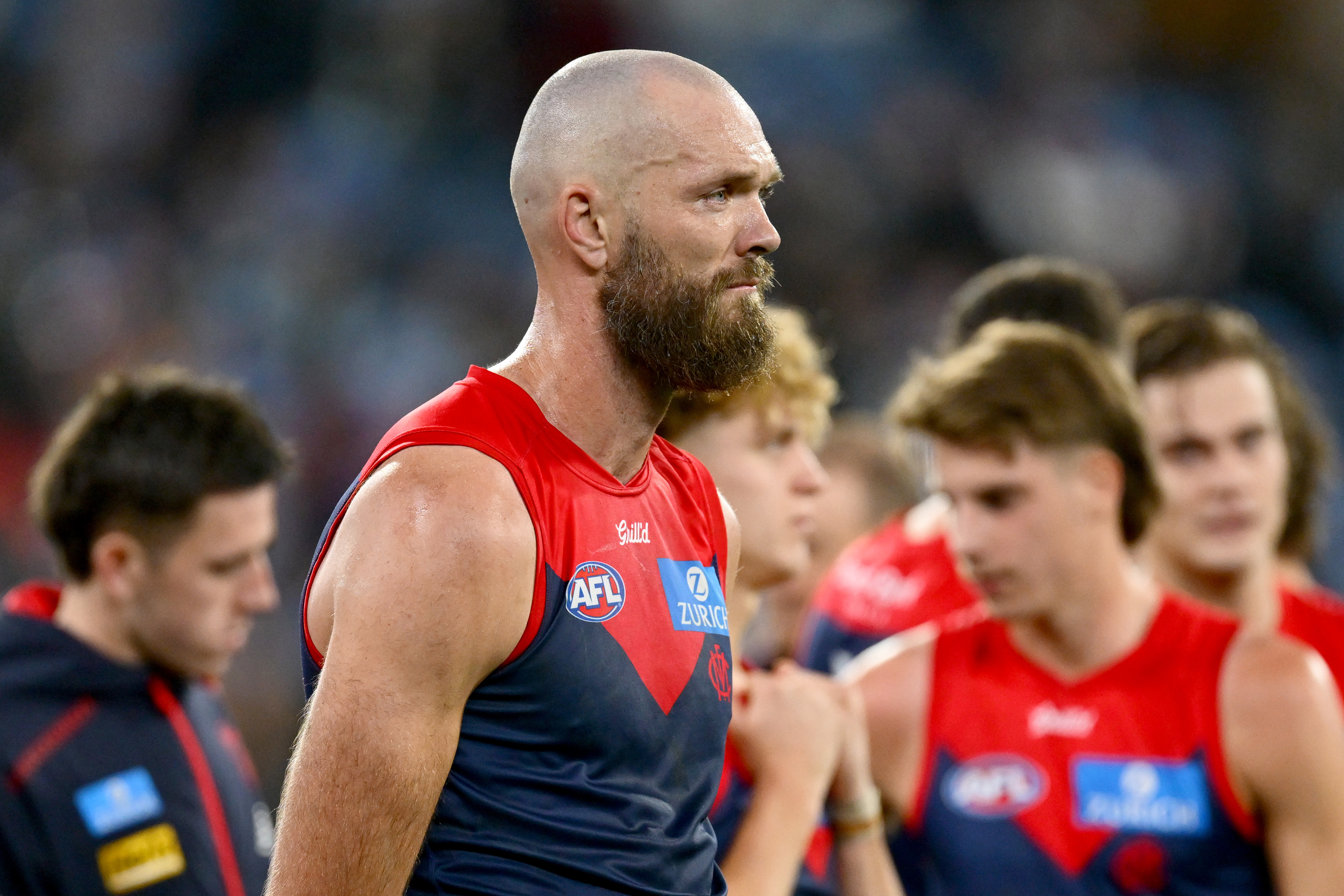 Max Gawn of the Demons looks dejected after losing to the Magpies. 