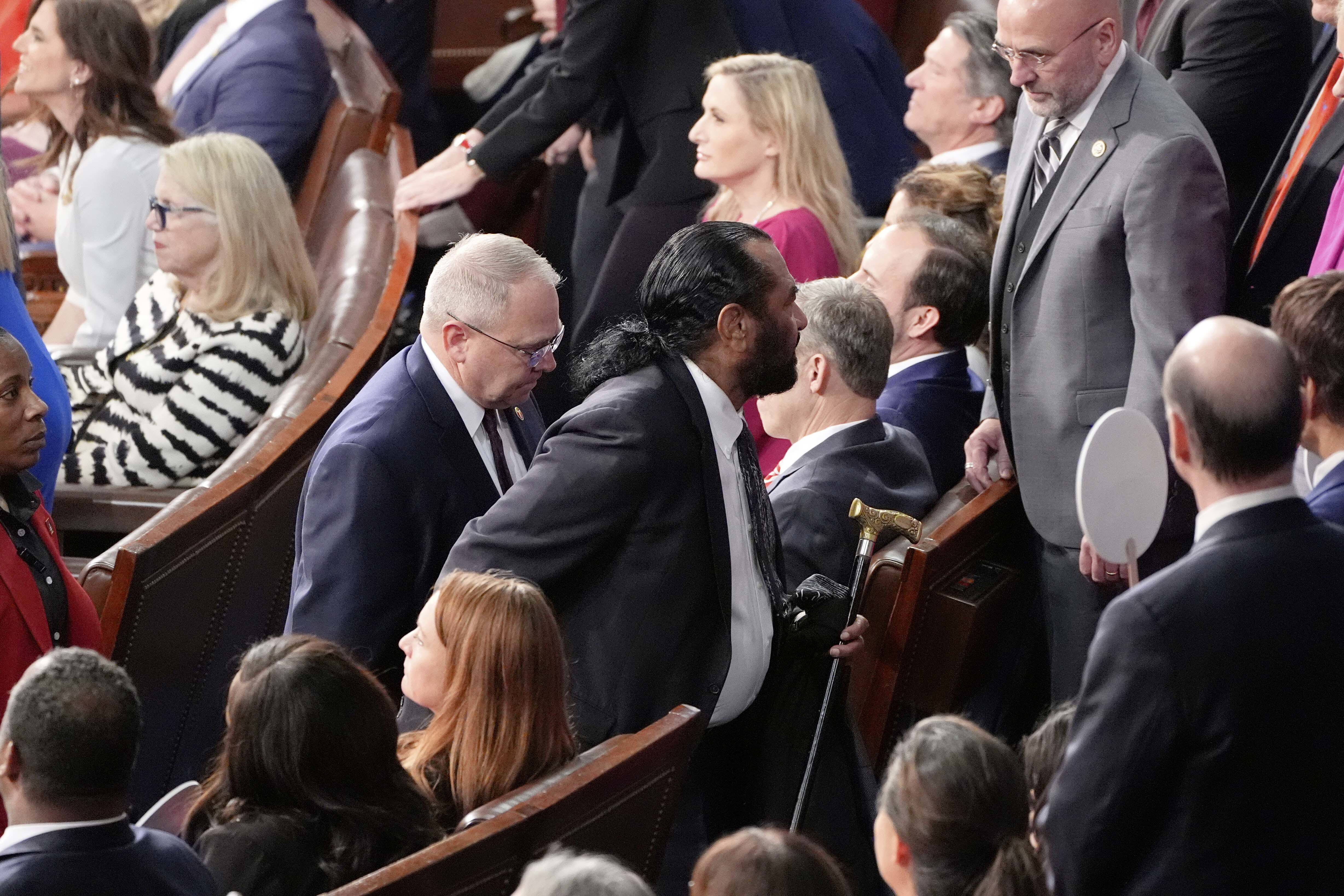 A Texas senator was been told to leave the chamber during US President Donald Trump's first address to Congress.Al Green, a democrat, ﻿who has been elected since 2005 was ushered out after a rowdy start to Trump's speech.