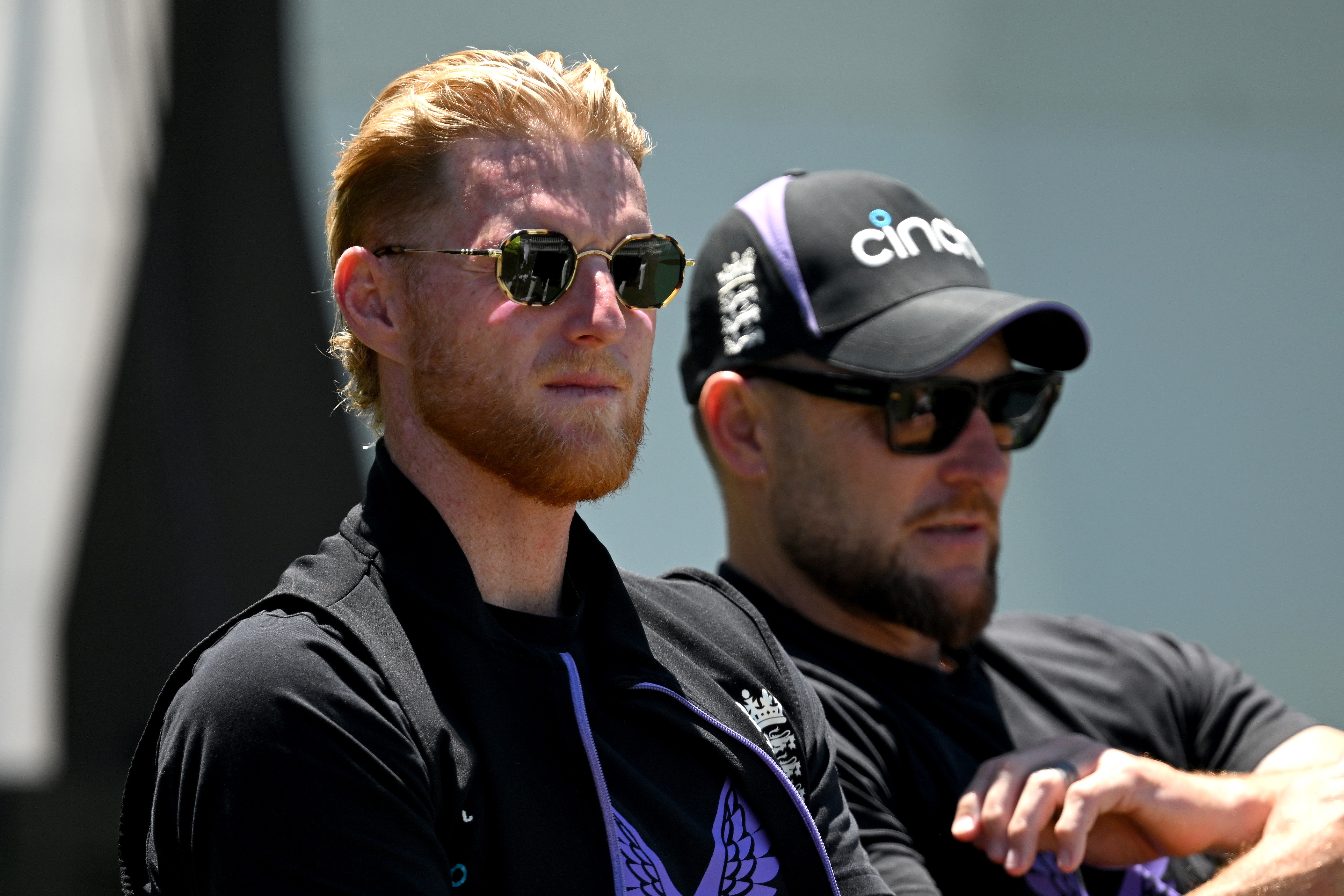 Ben Stokes and coach Brendon McCullum of England.
